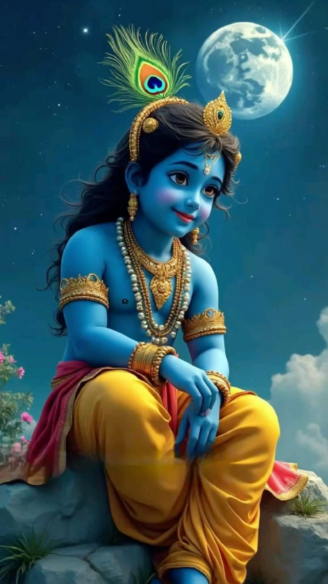 Baby Krishna with peacock feather.