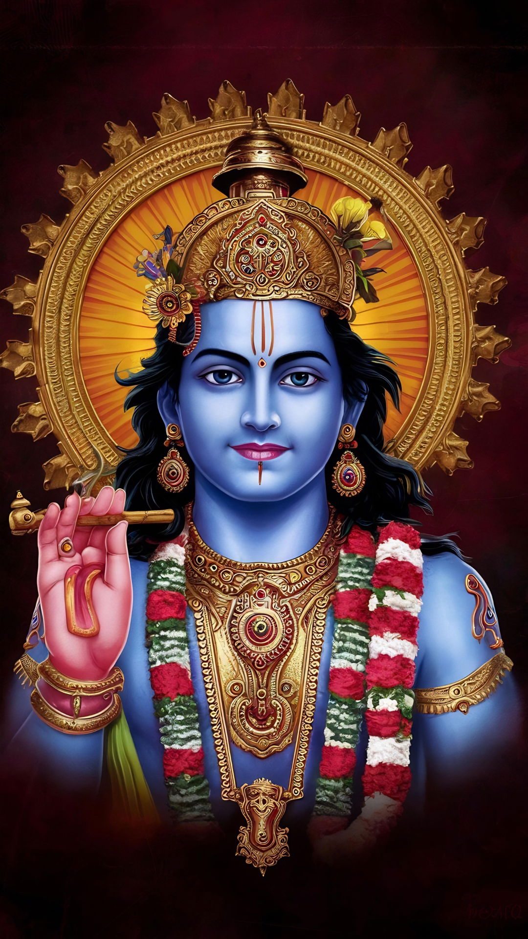 Lord Krishna playing the flute, divine portrait