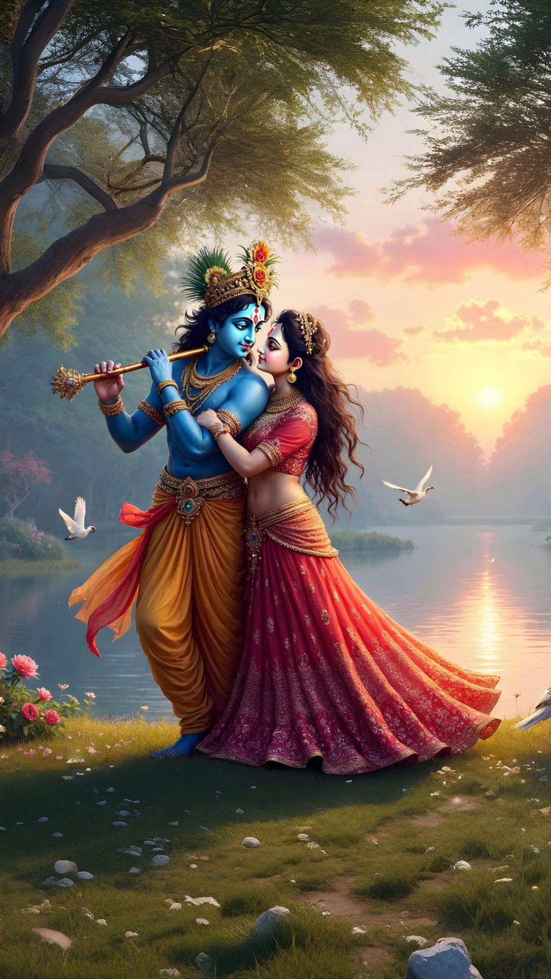 Krishna and Radha by the river