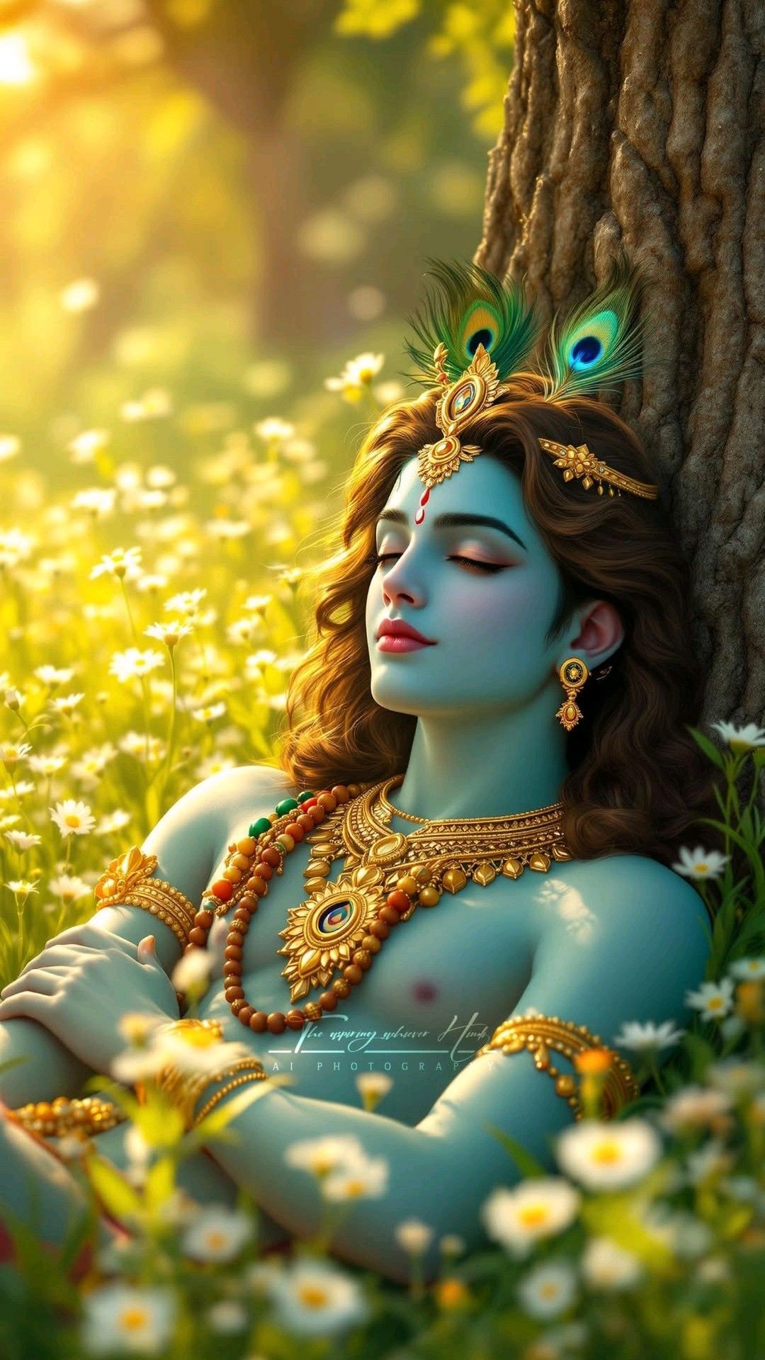 Peaceful krishna amidst wildflowers