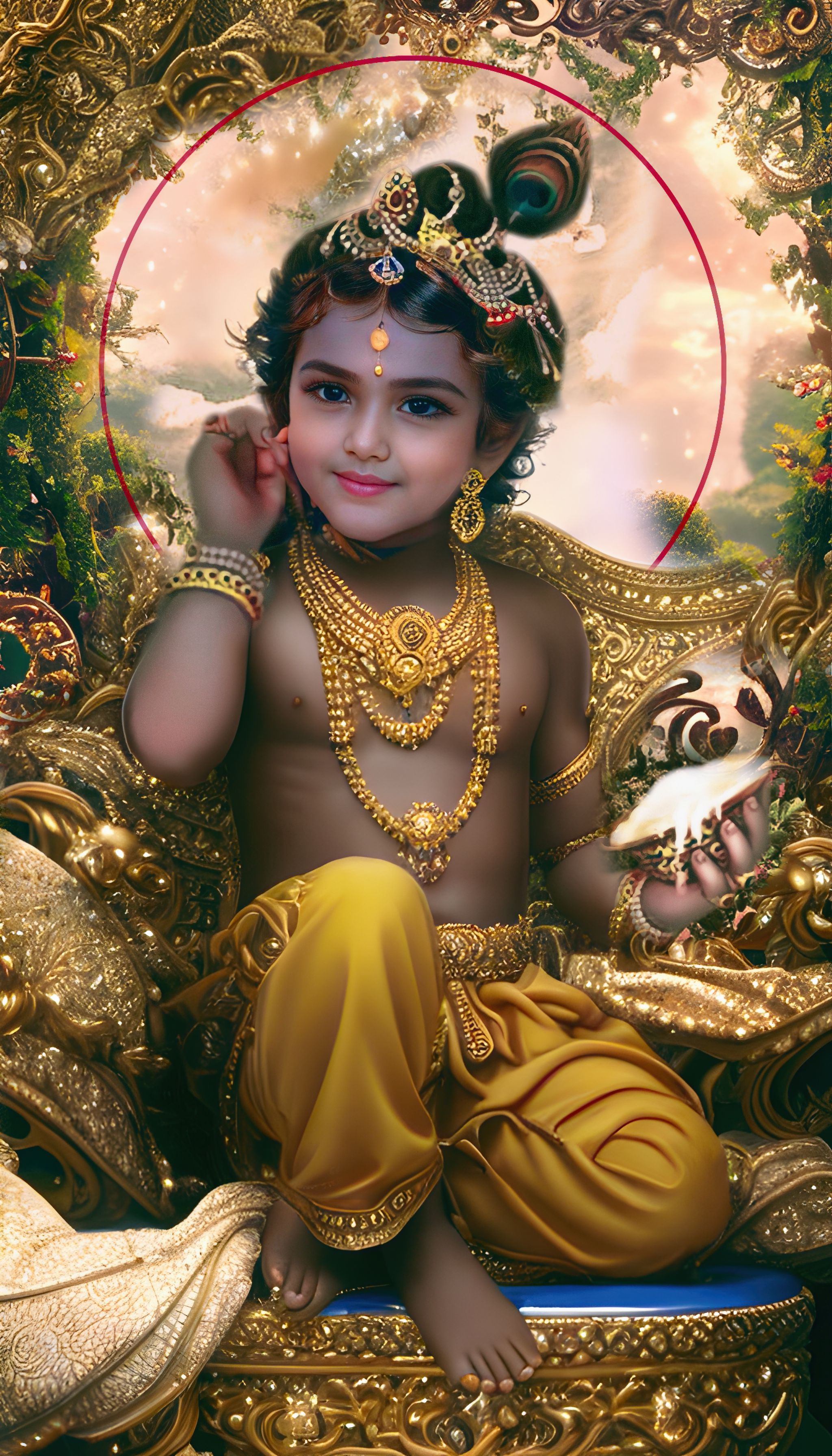 Baby Krishna with golden ornaments