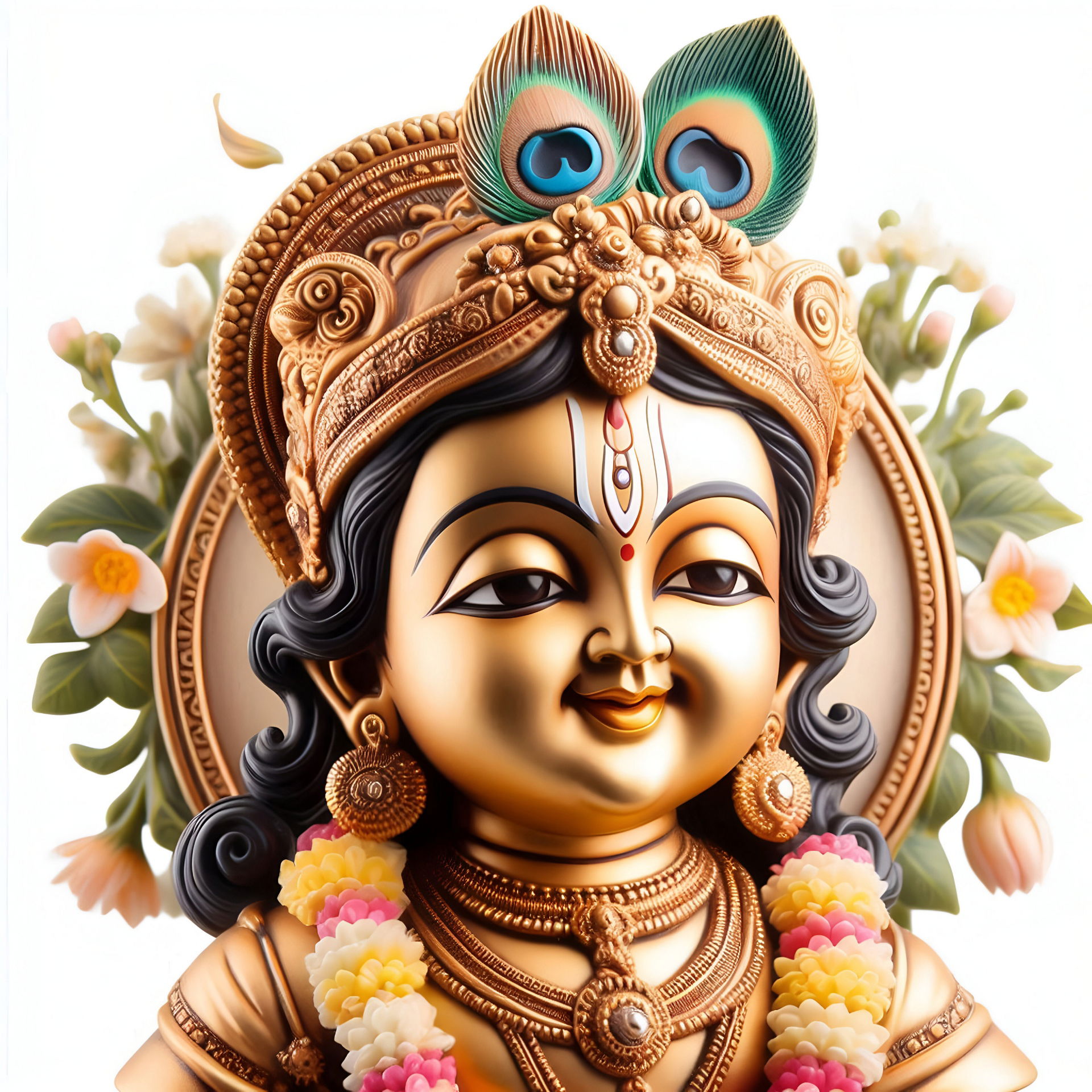 Golden portrait of Lord Krishna.