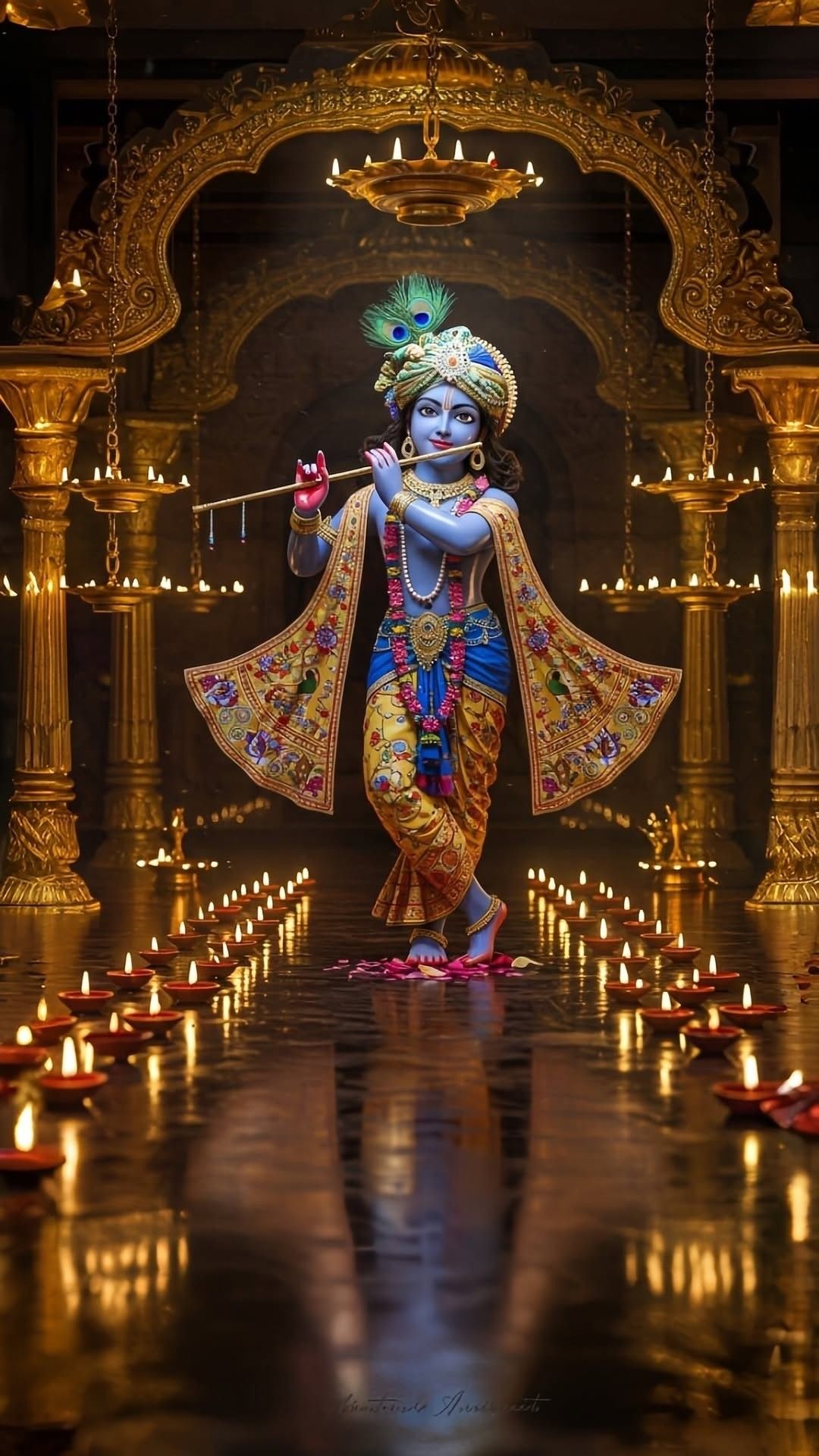 Lord Krishna playing flute in temple