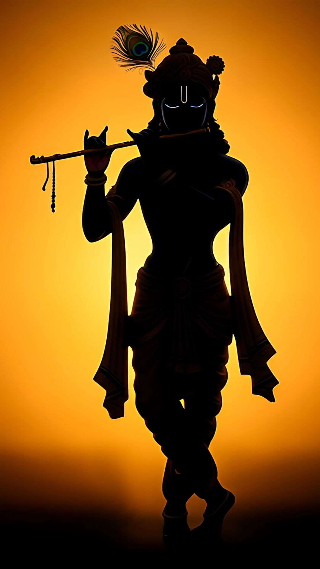 Krishna playing flute silhouette wallpaper