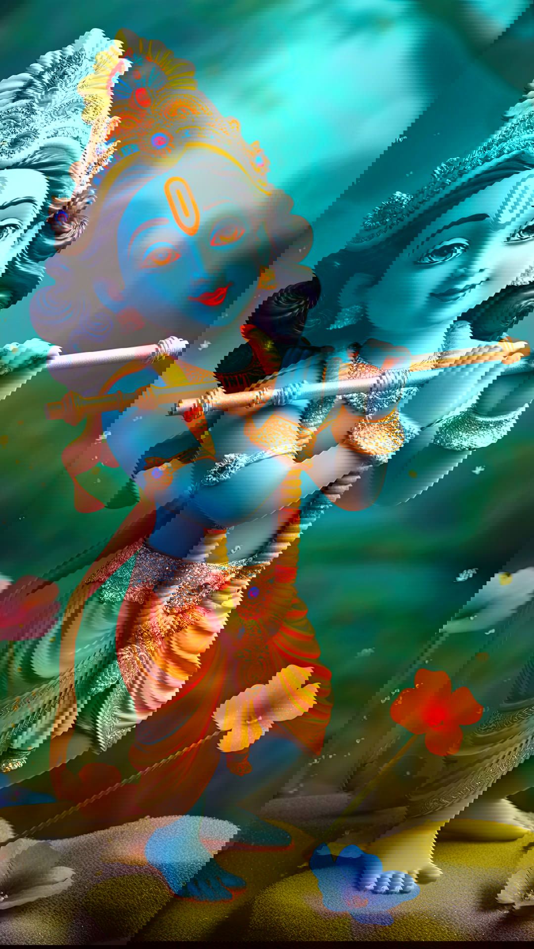 Baby Krishna playing a flute