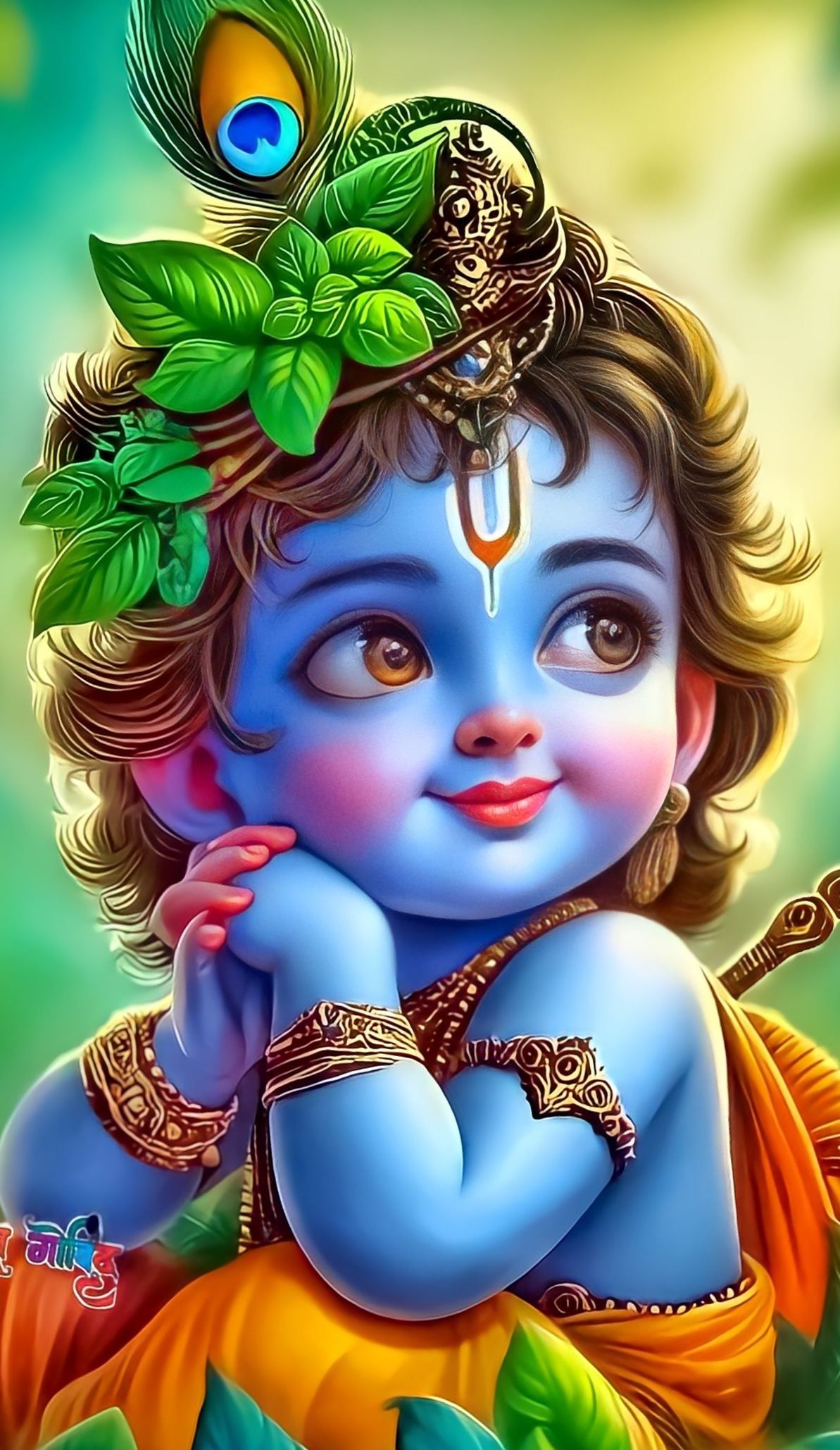 Cute Bal Krishna with peacock feather