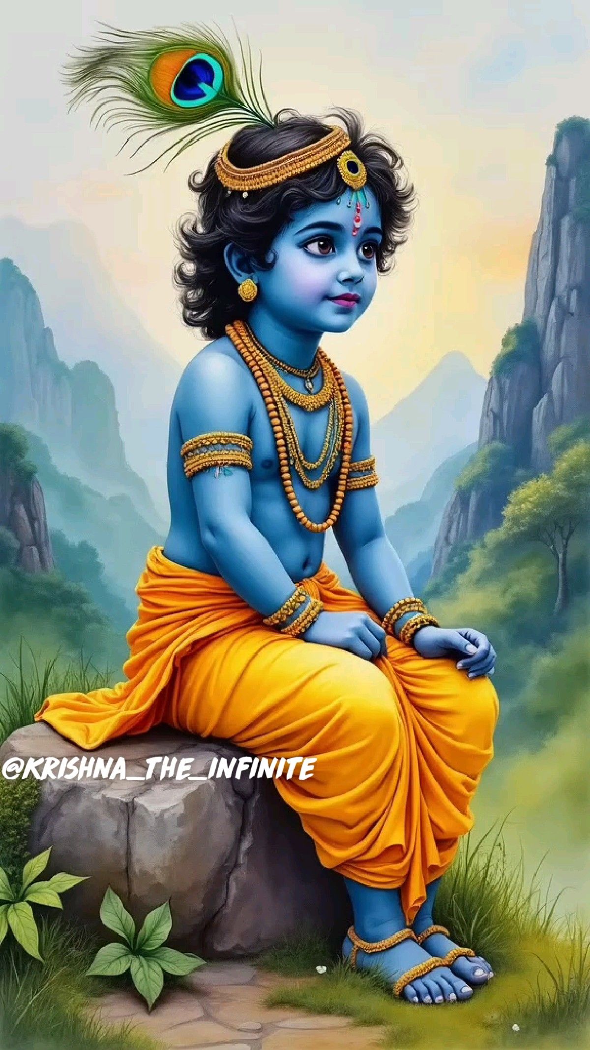 Adorable baby krishna with peacock feather