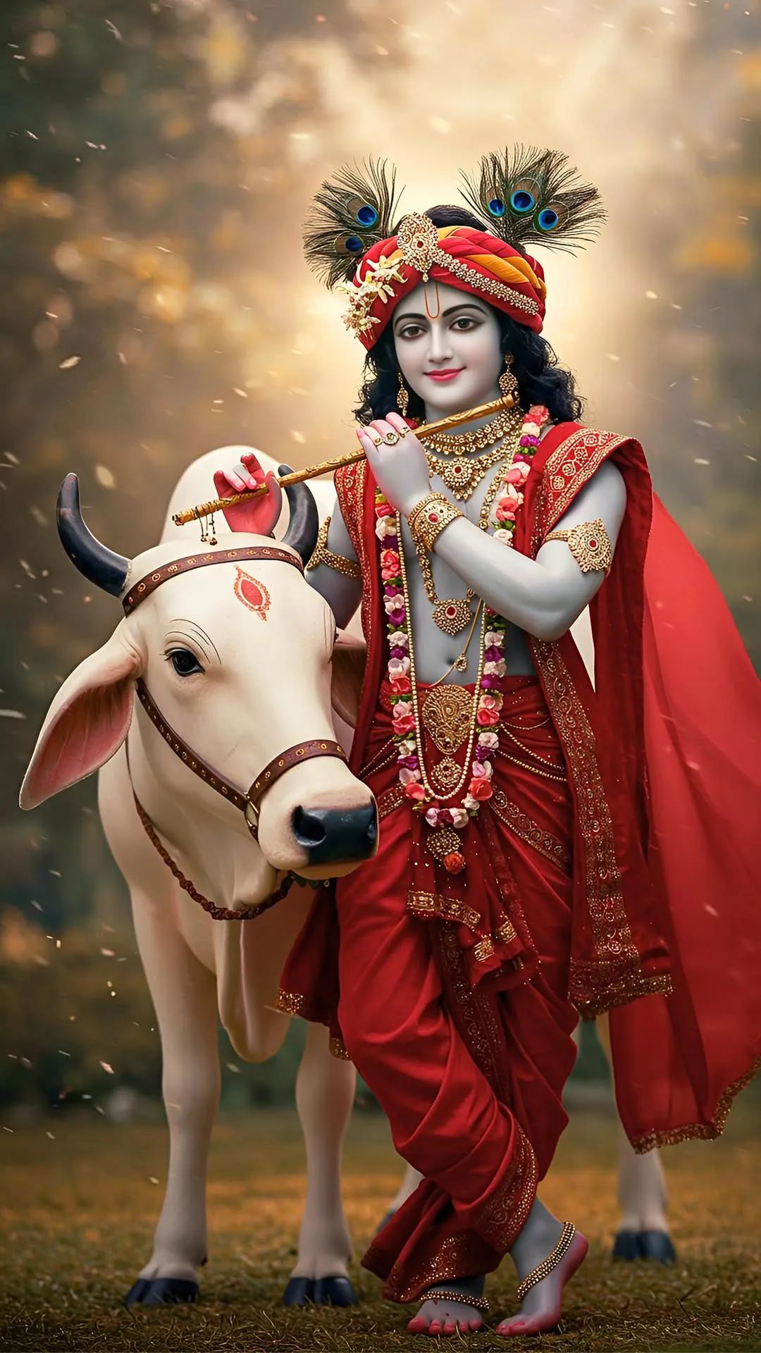 Krishna with flute and sacred cow