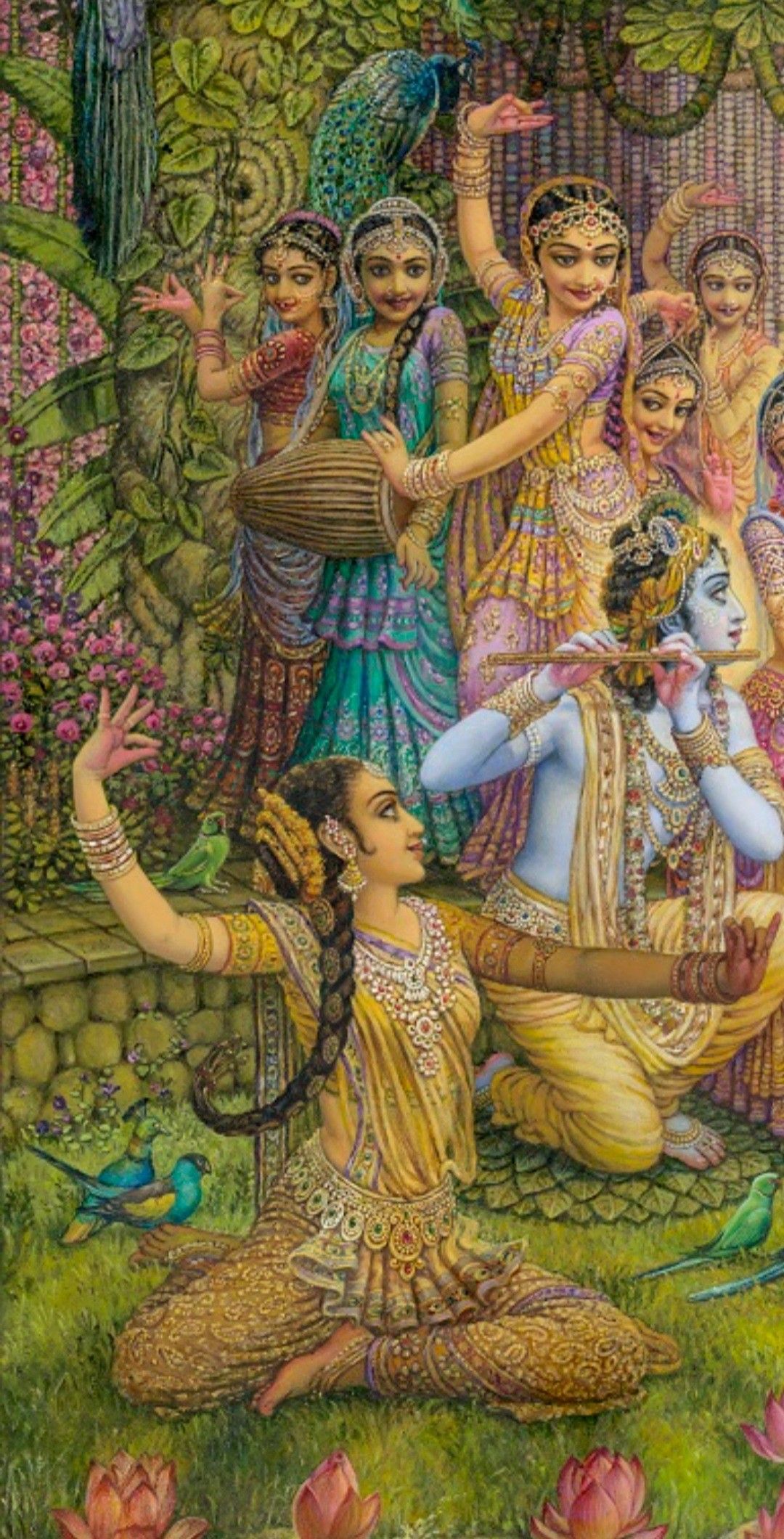 Krishna playing flute with Radha and Gopis