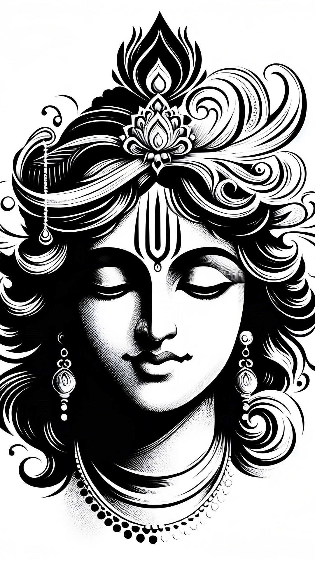 Serene Krishna portrait with peacock feather