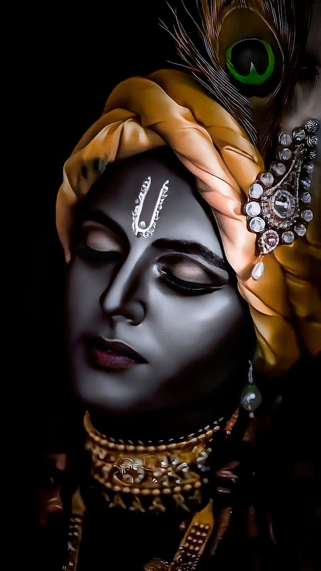 Serene Krishna portrait with peacock feather