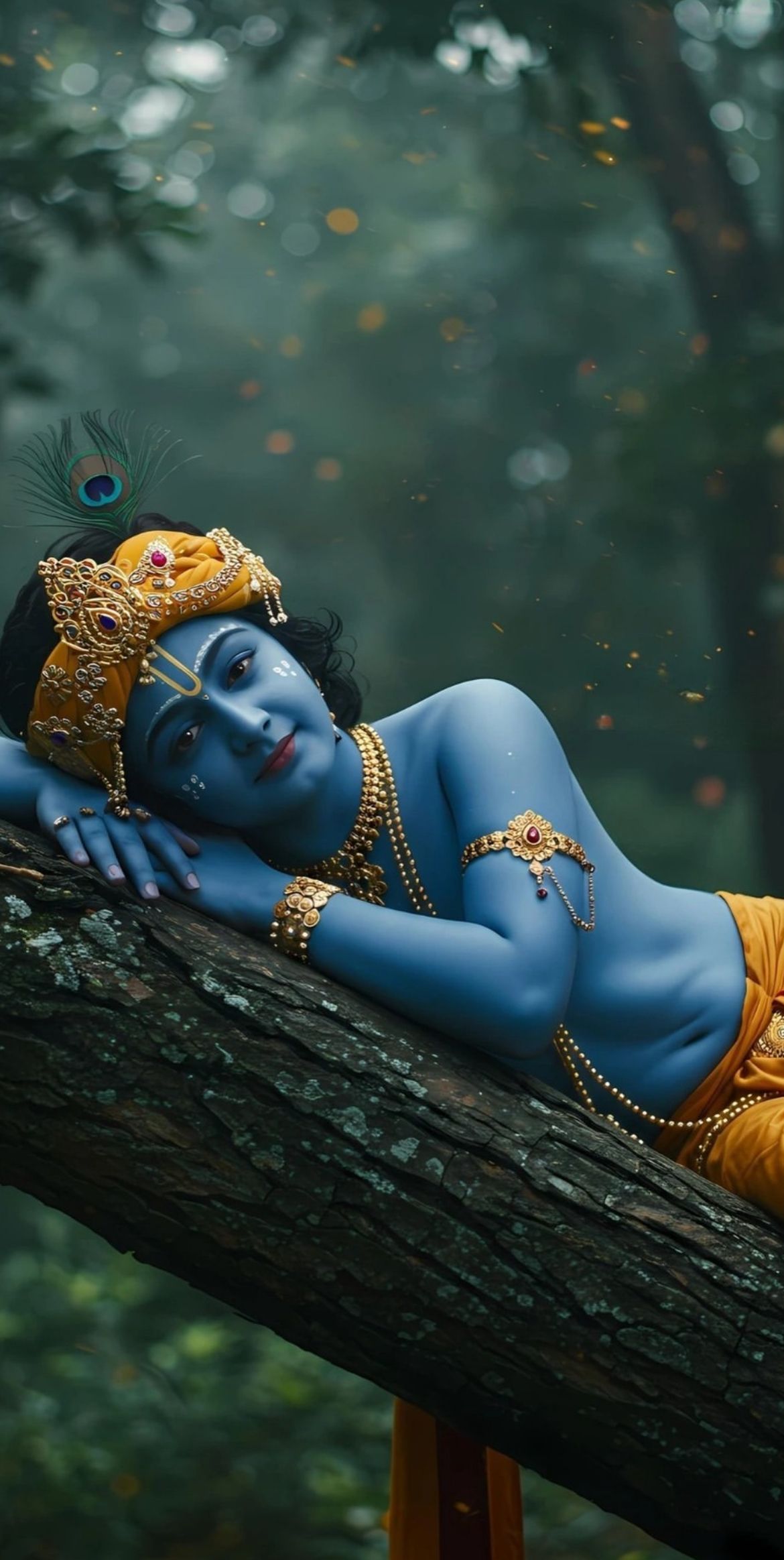 Blue Krishna resting in a forest