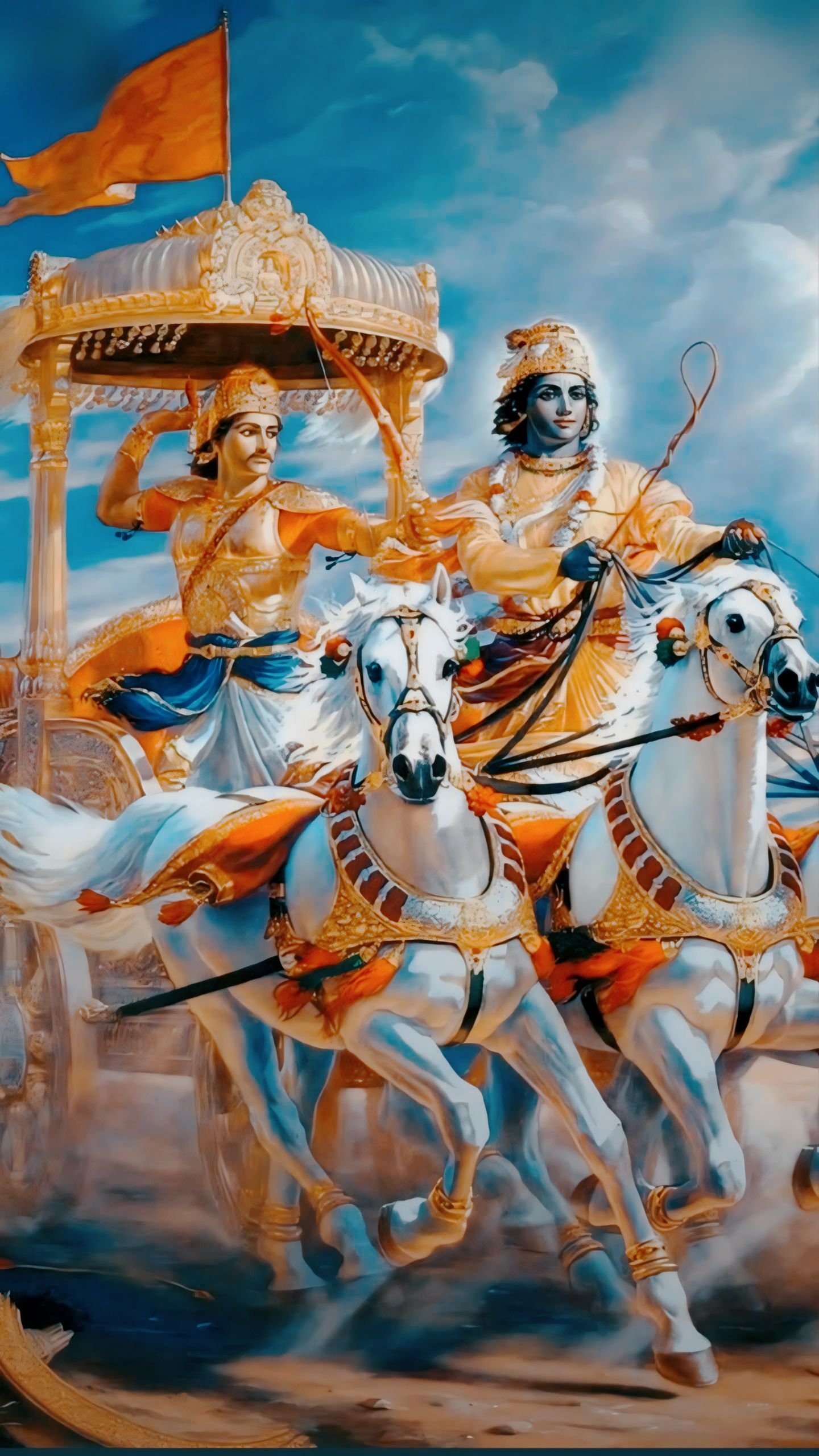 Krishna drives Arjuna’s chariot in battle