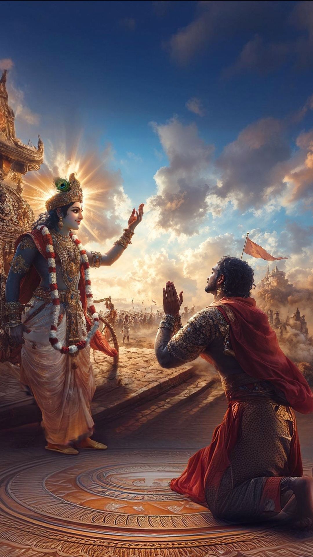 Krishna imparts wisdom to Arjuna