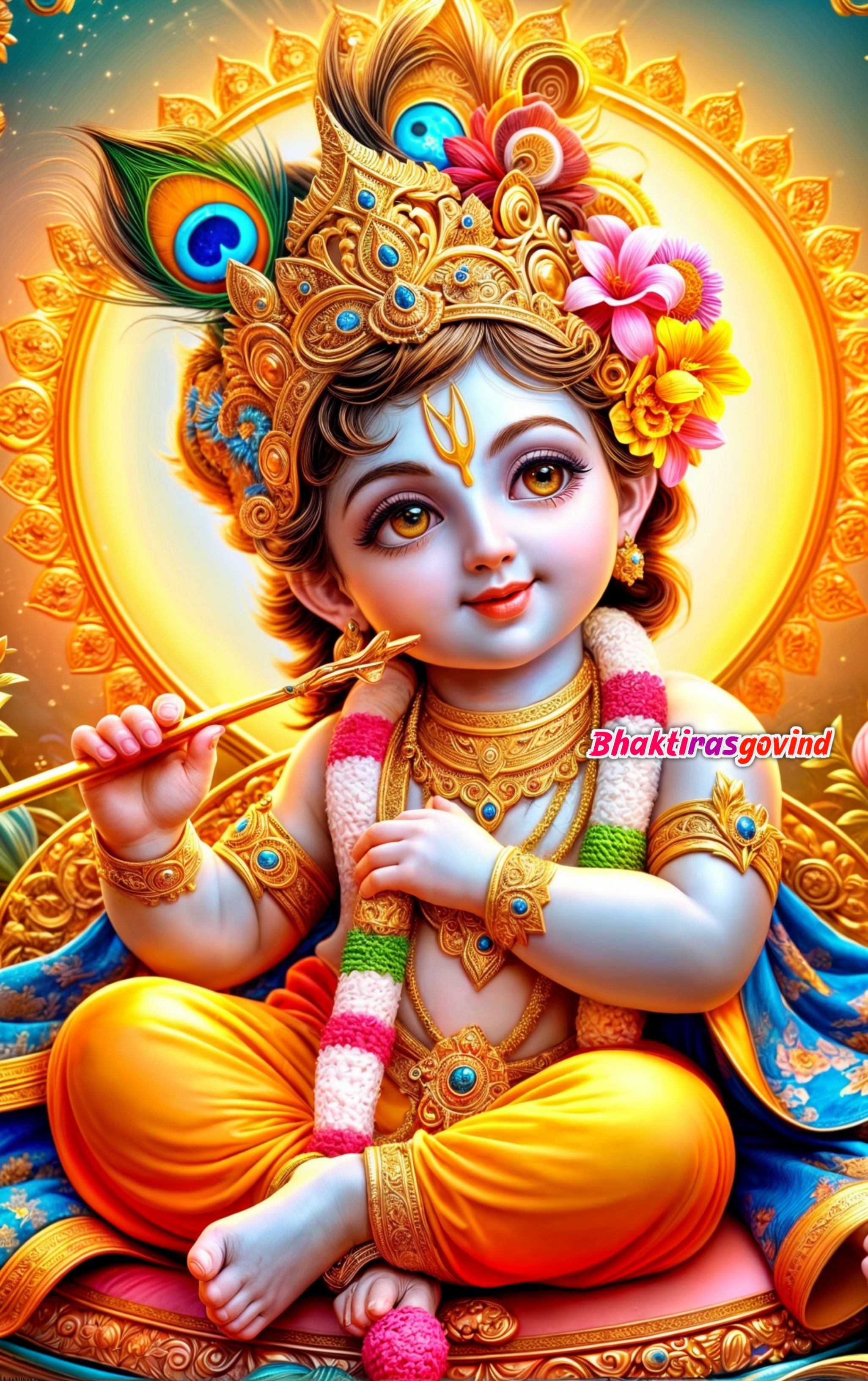 Bal Krishna playing flute divine wallpaper
