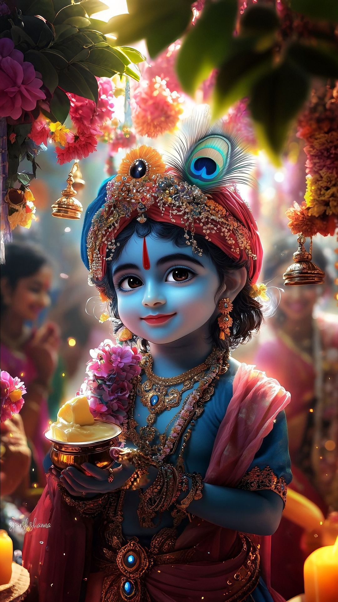 Cute Bal Krishna with flower crown