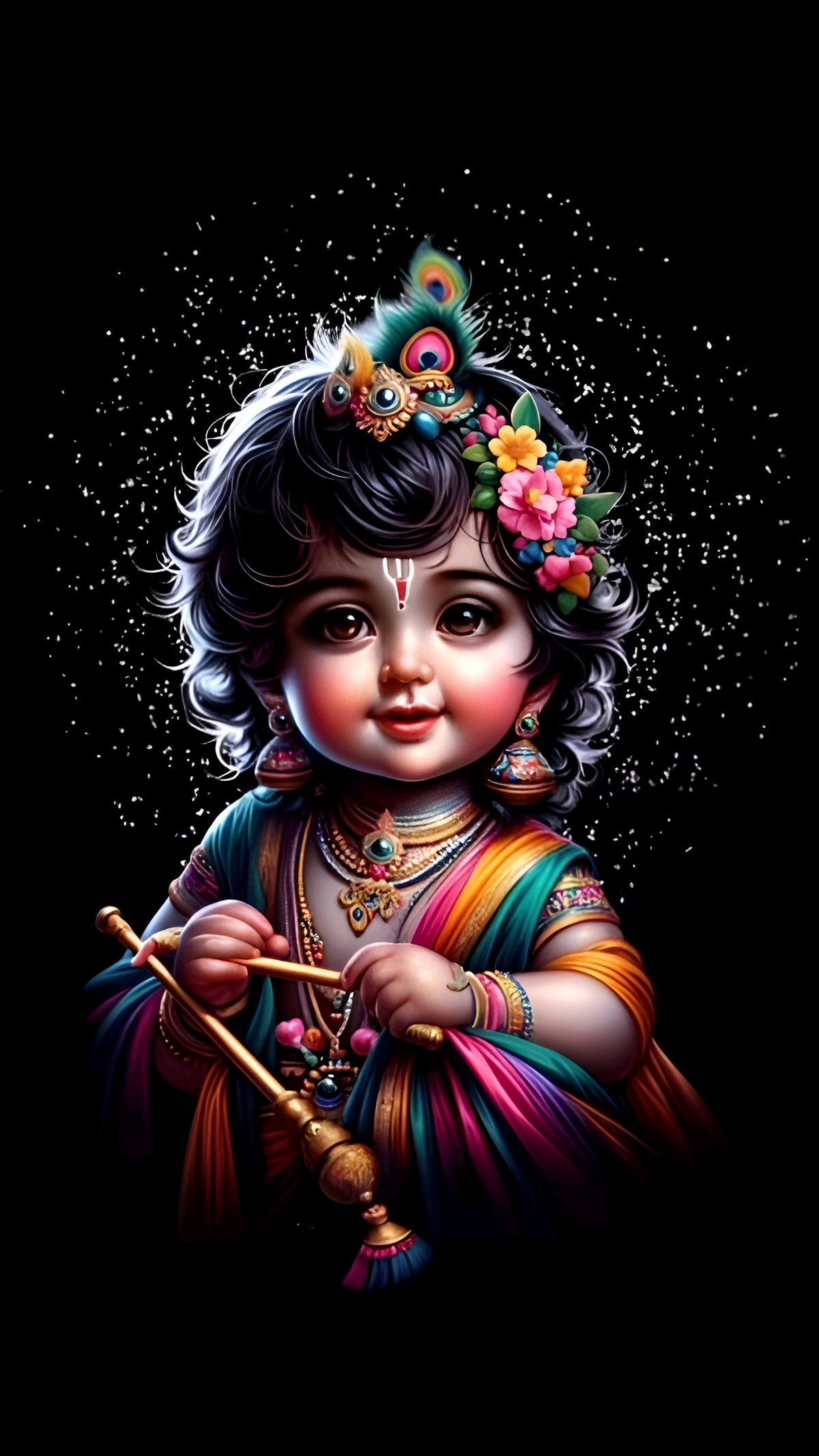 Baby Krishna with flute and peacock feather