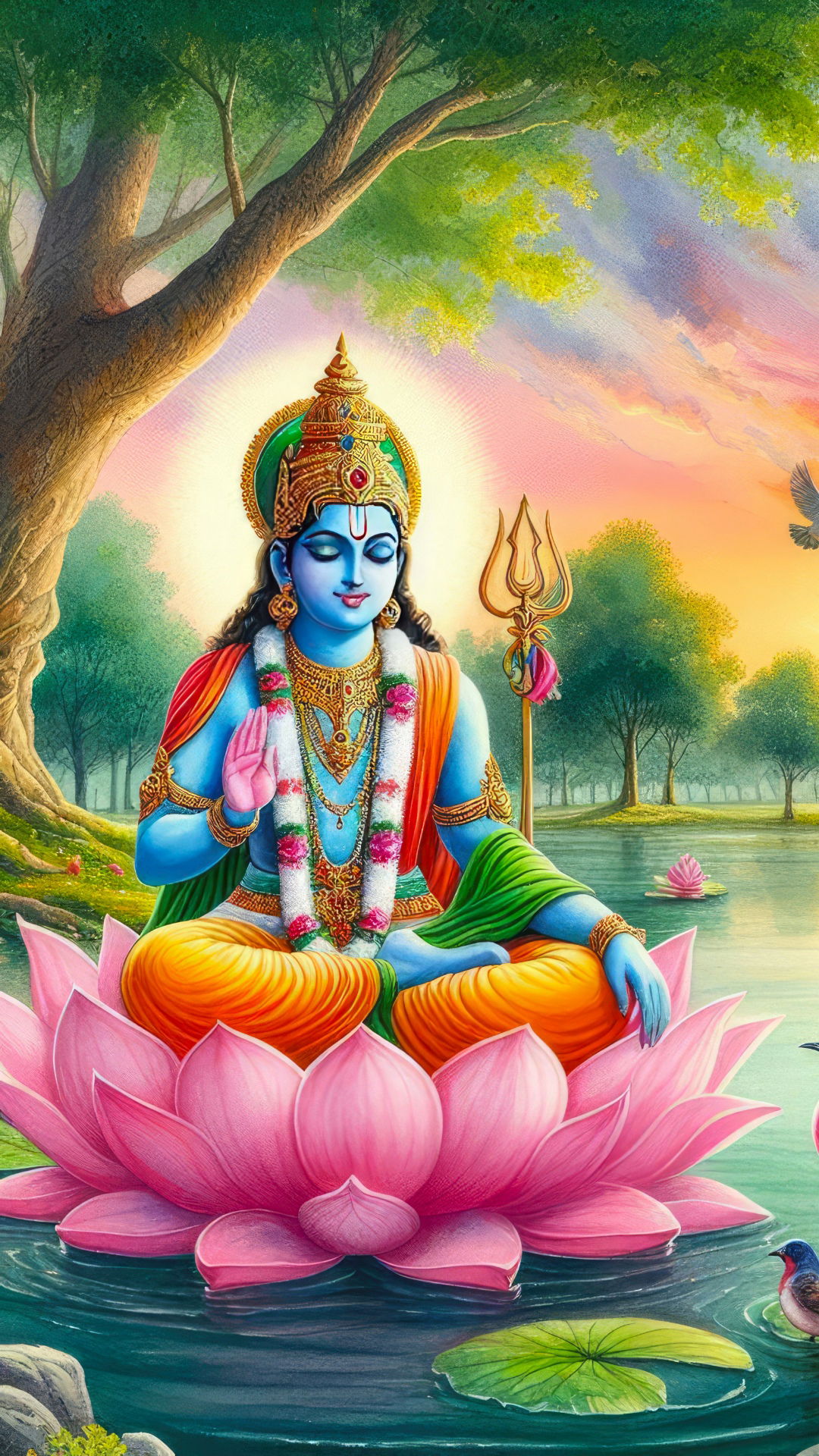 Krishna seated on a pink lotus