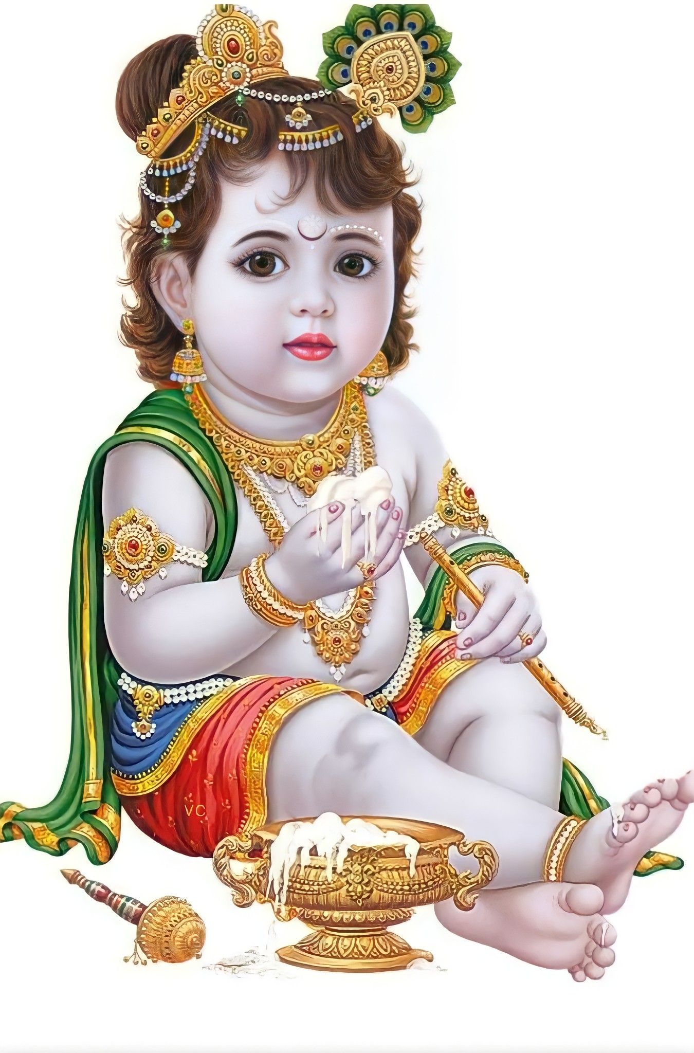 Baby Krishna stealing butter happily