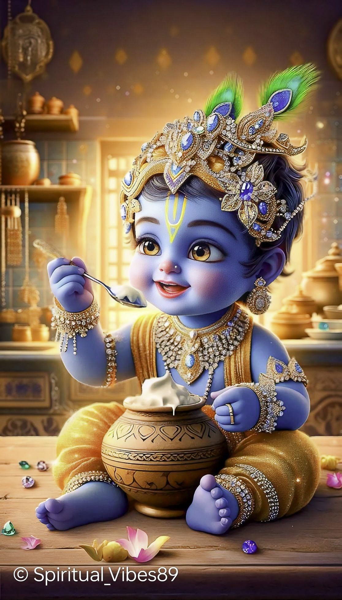Baby Krishna stealing butter from pot