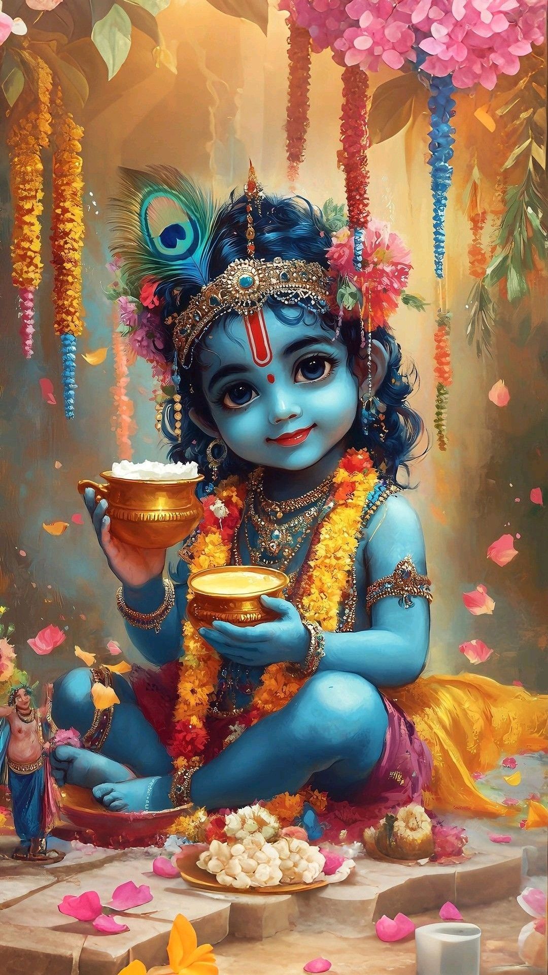Baby Krishna offering a bowl of butter