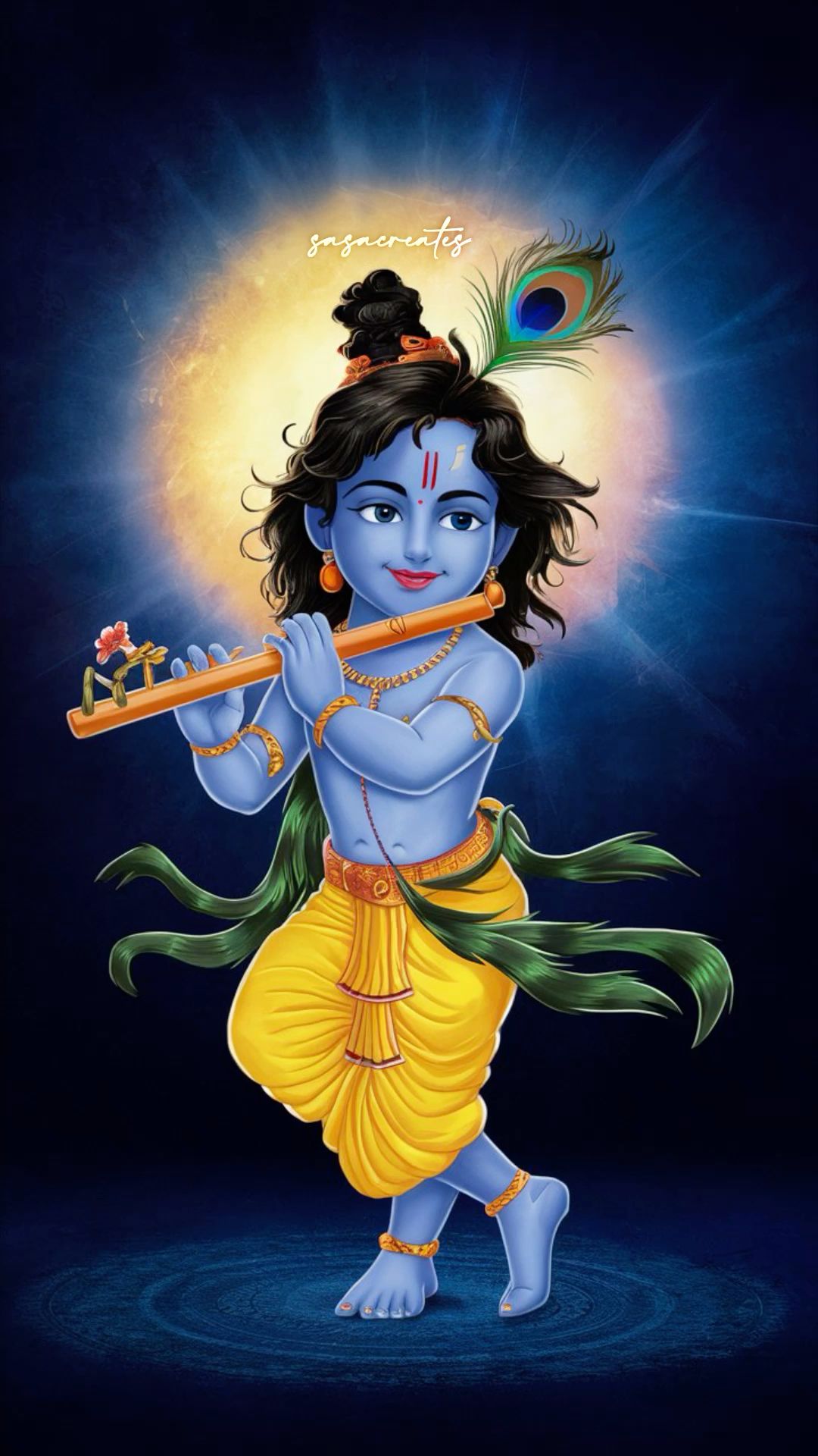 Krishna playing a flute, blue god