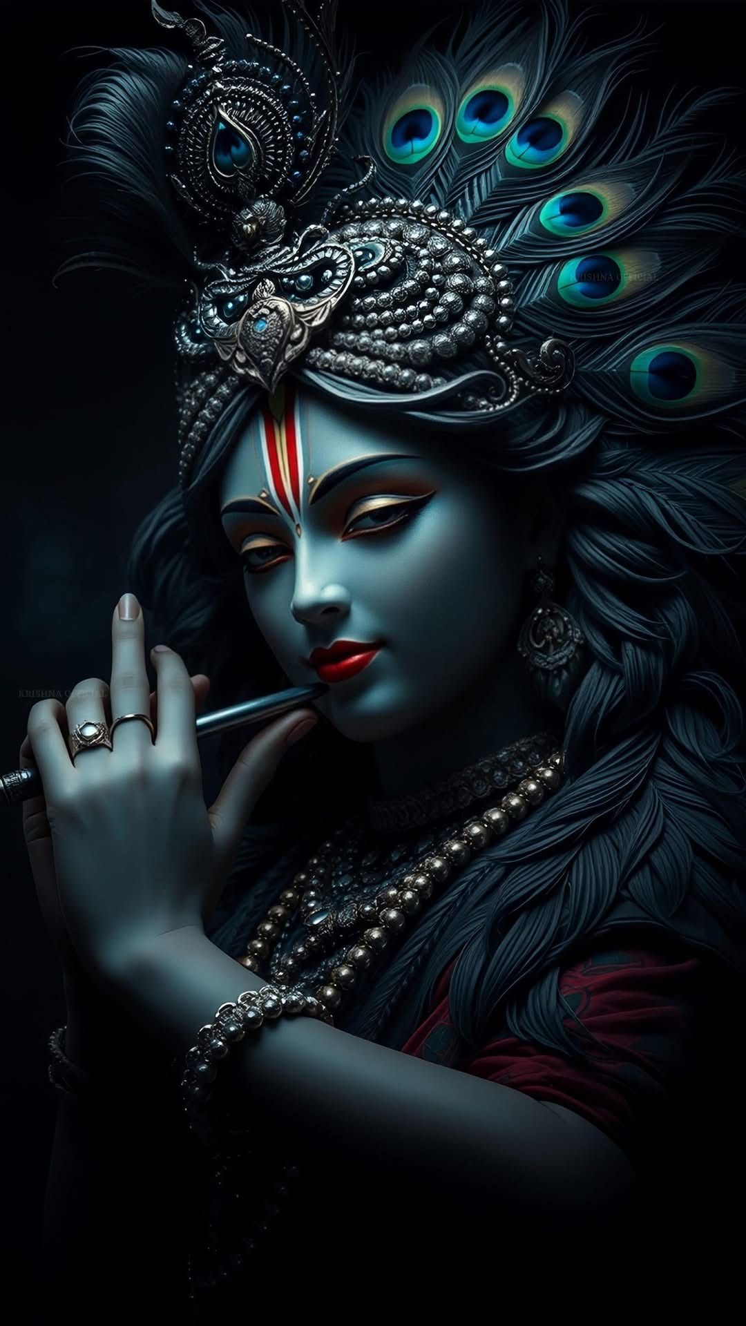 Lord Krishna playing the flute, divine portrait