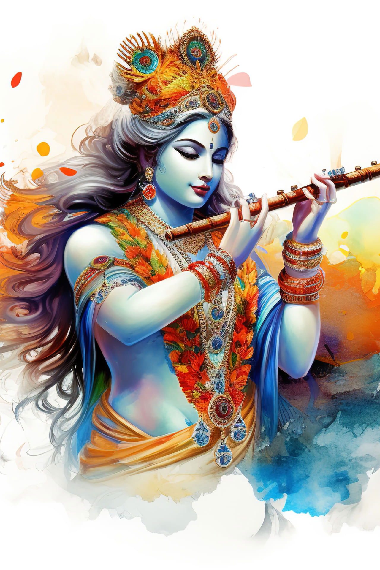 Lord Krishna playing flute devotional wallpaper