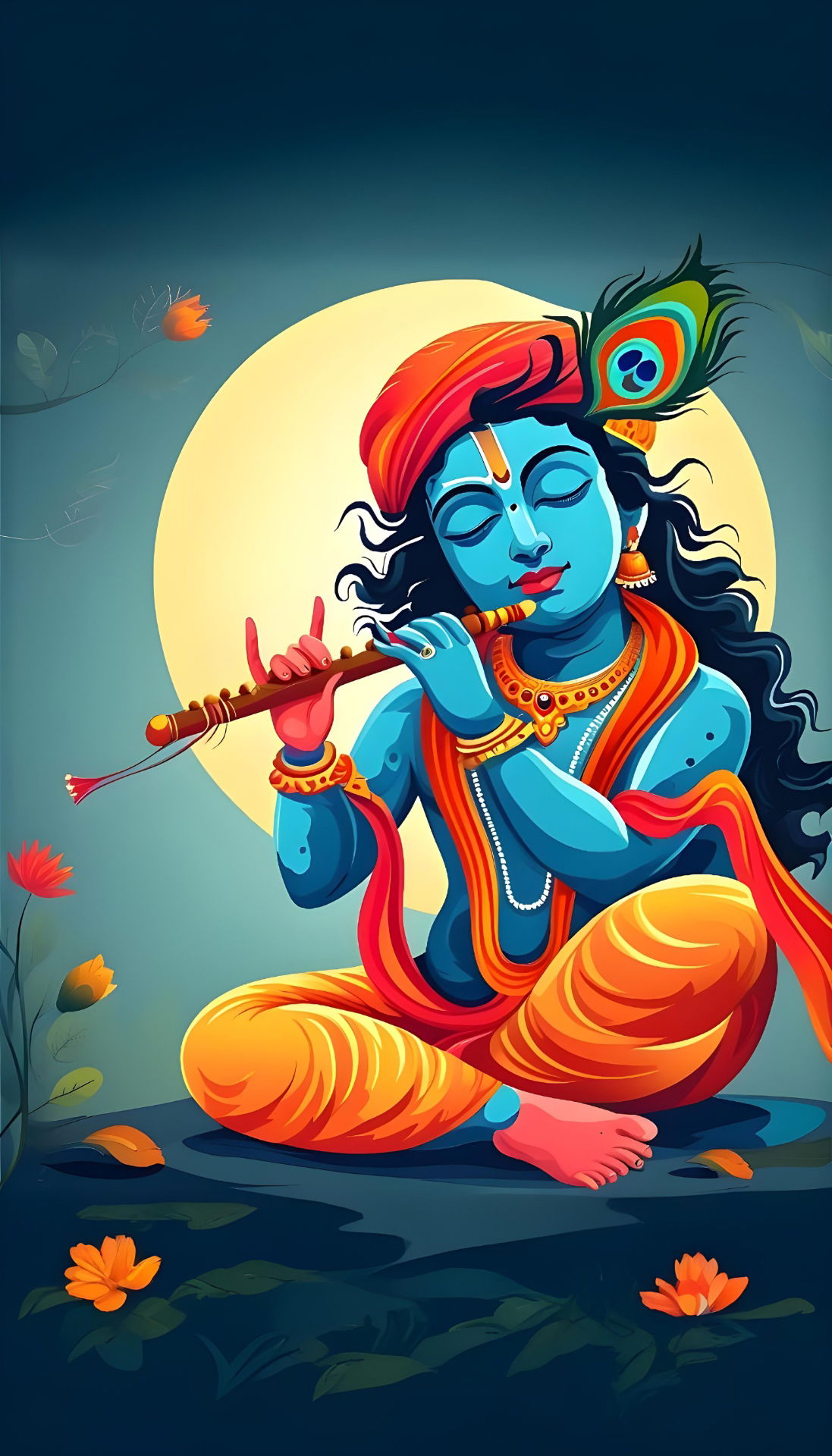 Krishna playing flute, divine illustration