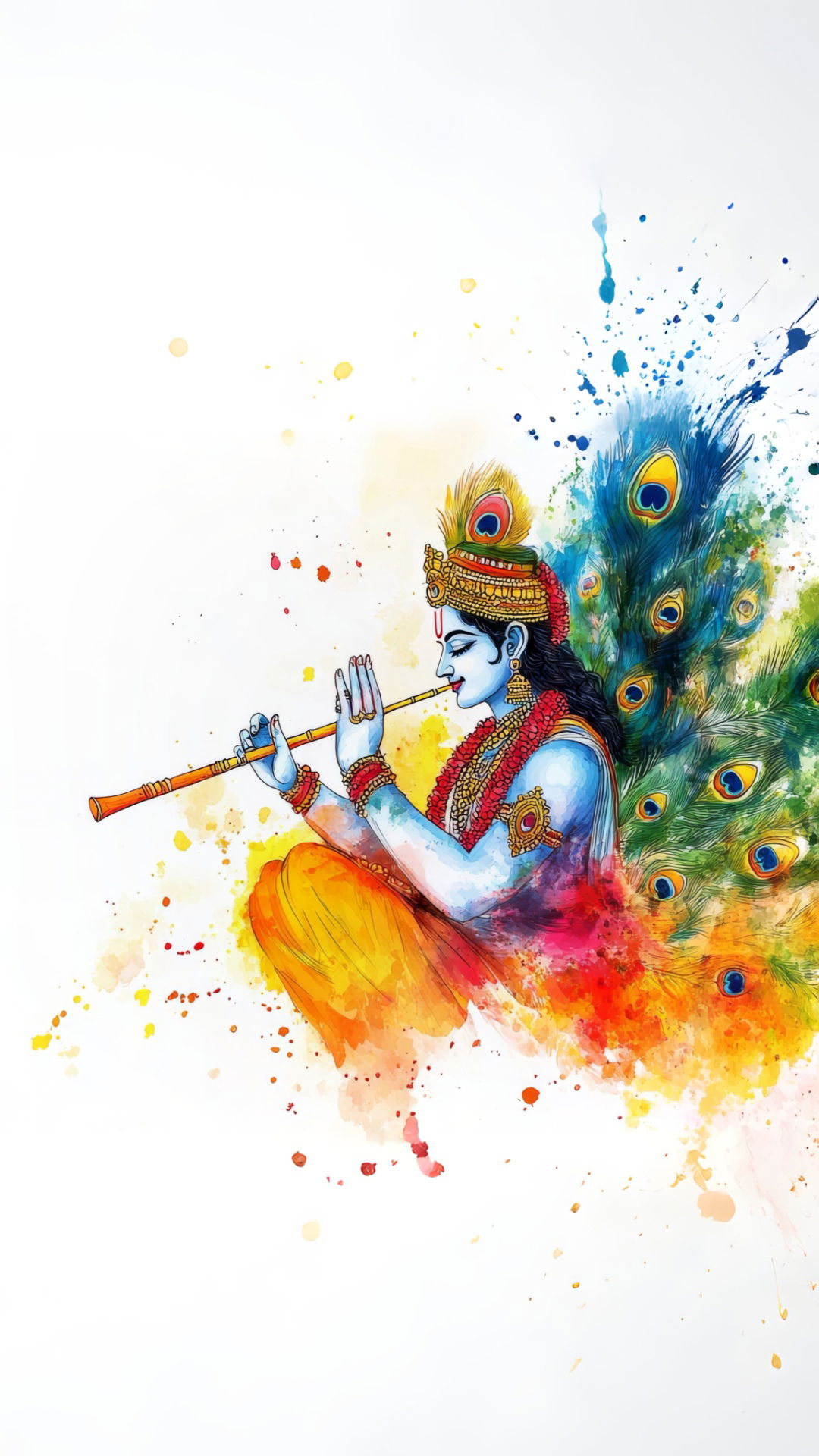 Krishna playing flute with peacock feather