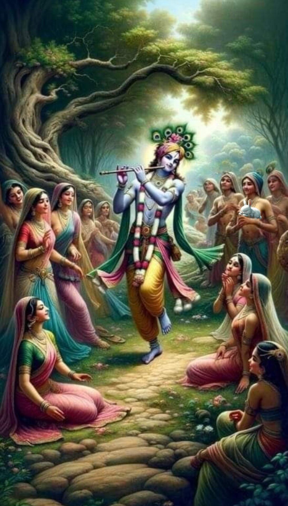 Krishna playing flute with Gopis