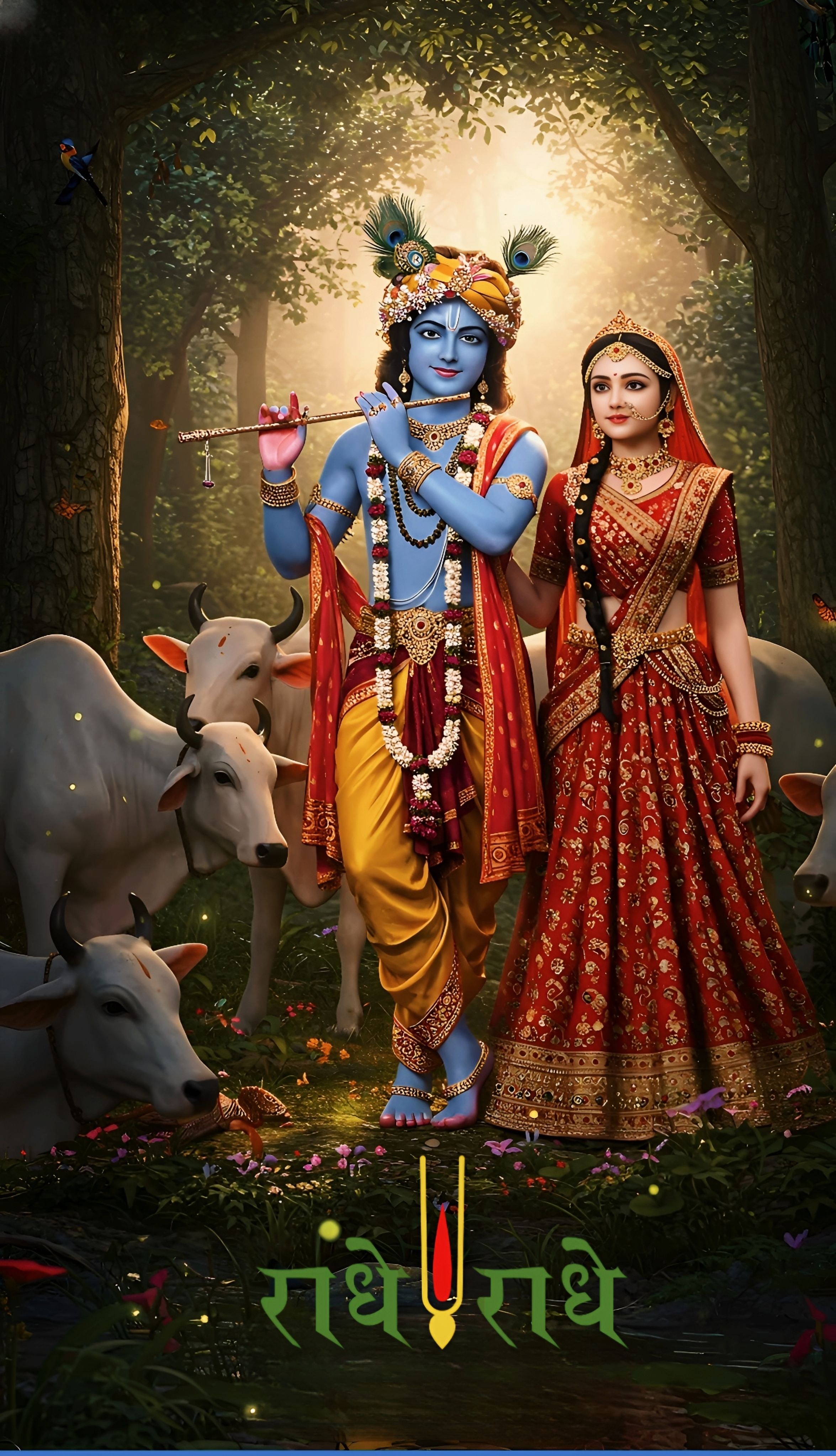 Krishna and Radha in Vrindavan forest