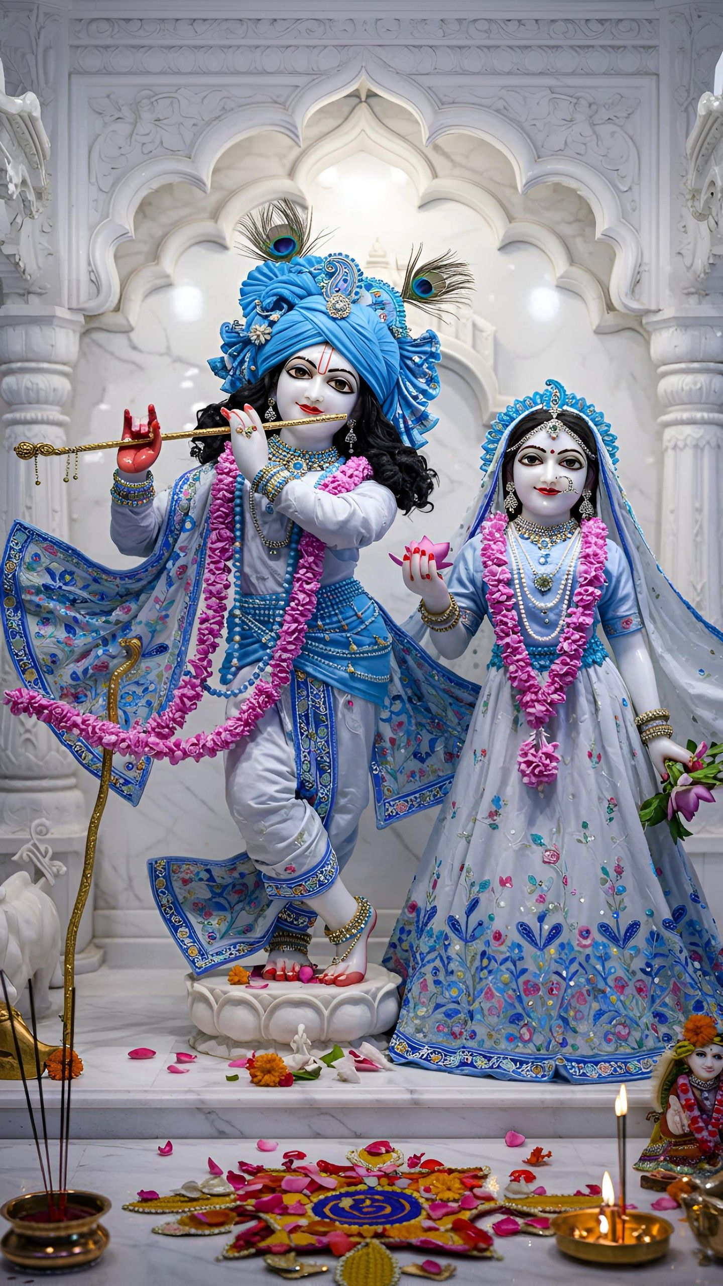 Krishna and Radha with flute in temple