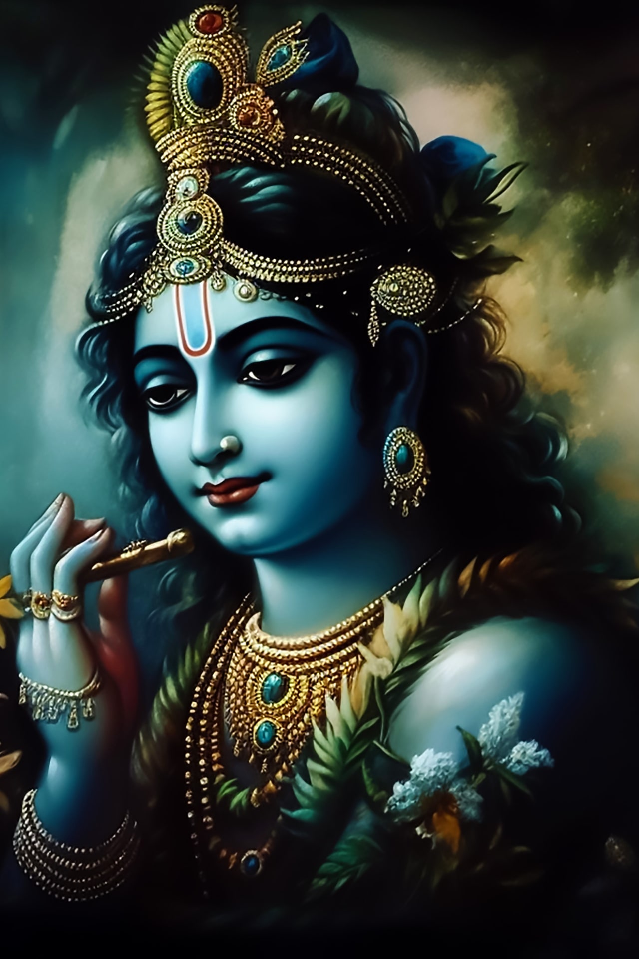 Krishna playing flute divine portrait