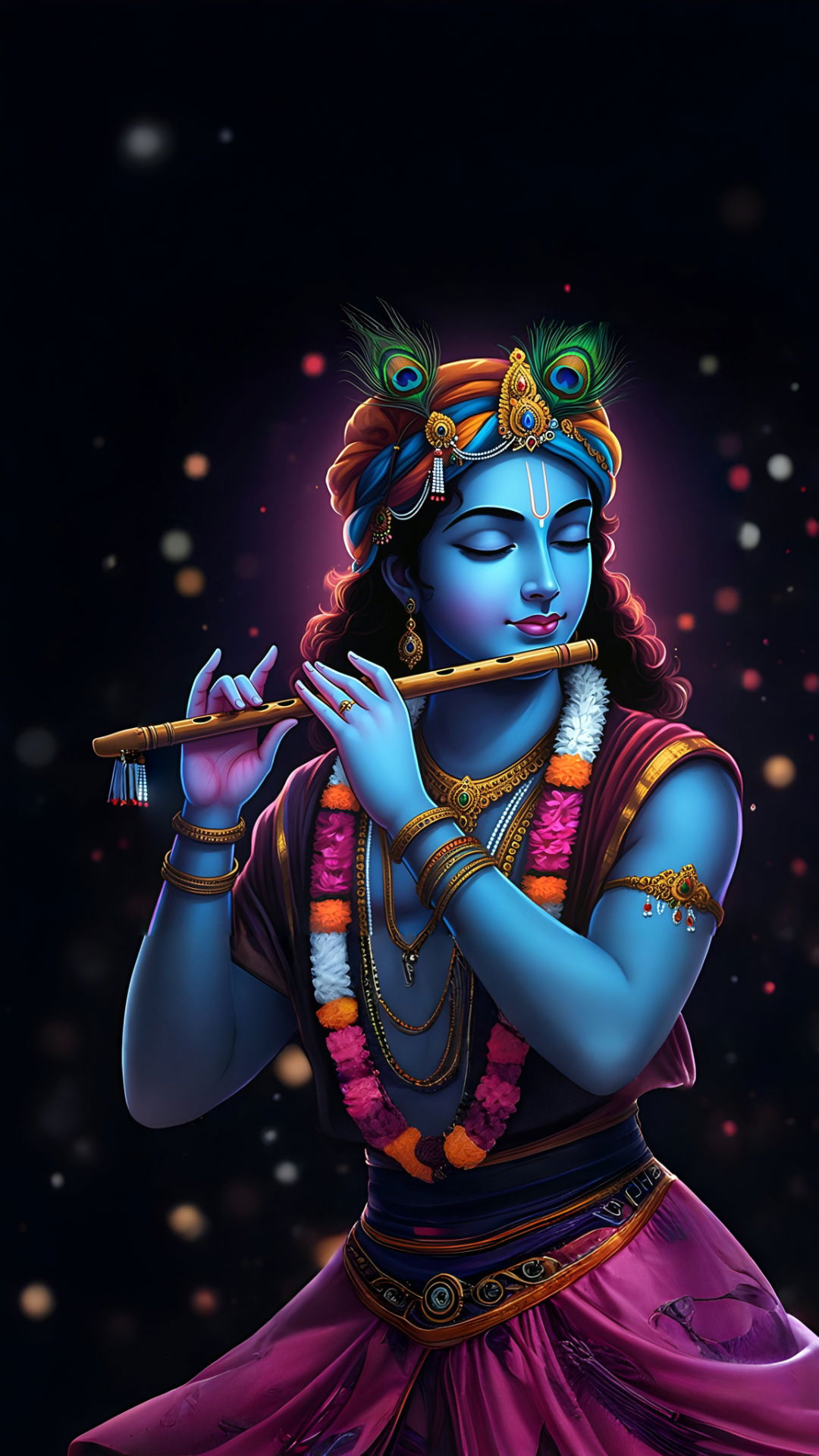 Lord Krishna playing a flute peacefully