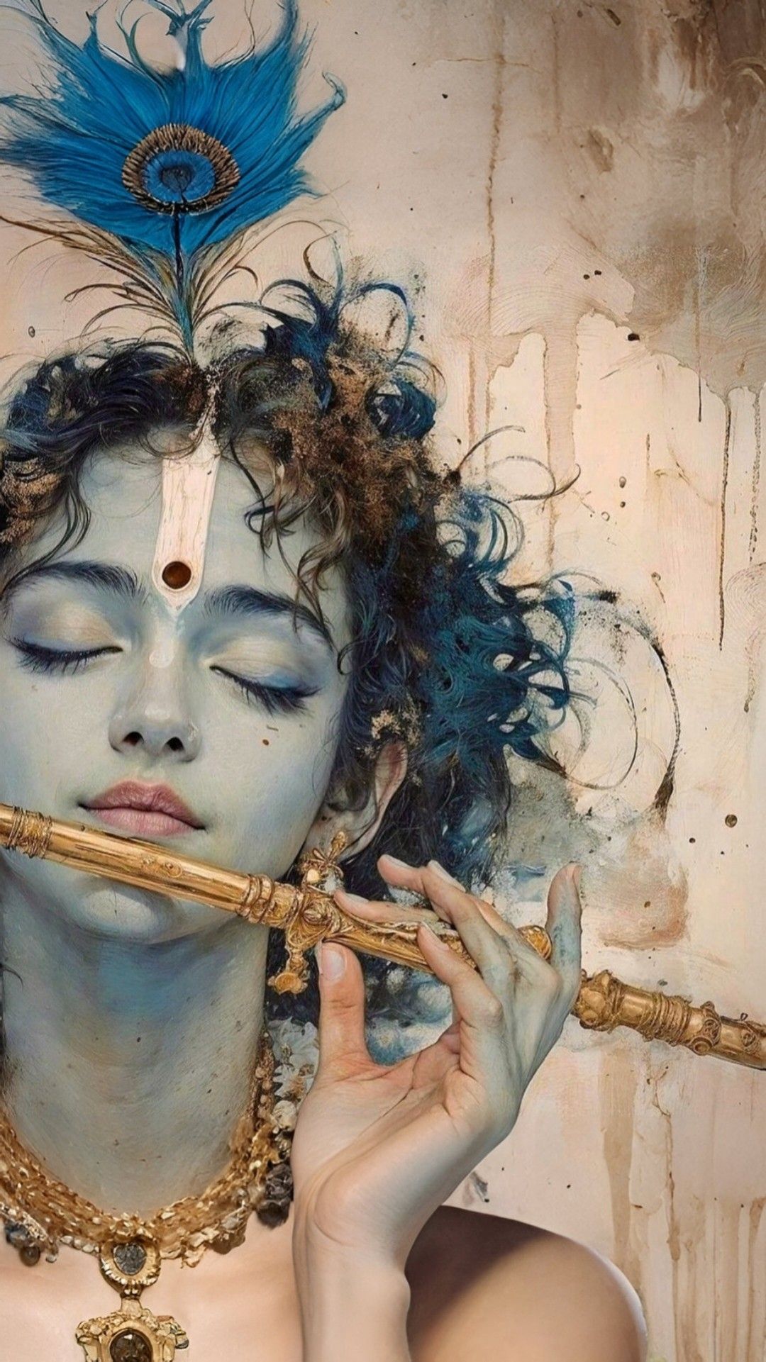Krishna playing the flute, peaceful portrait