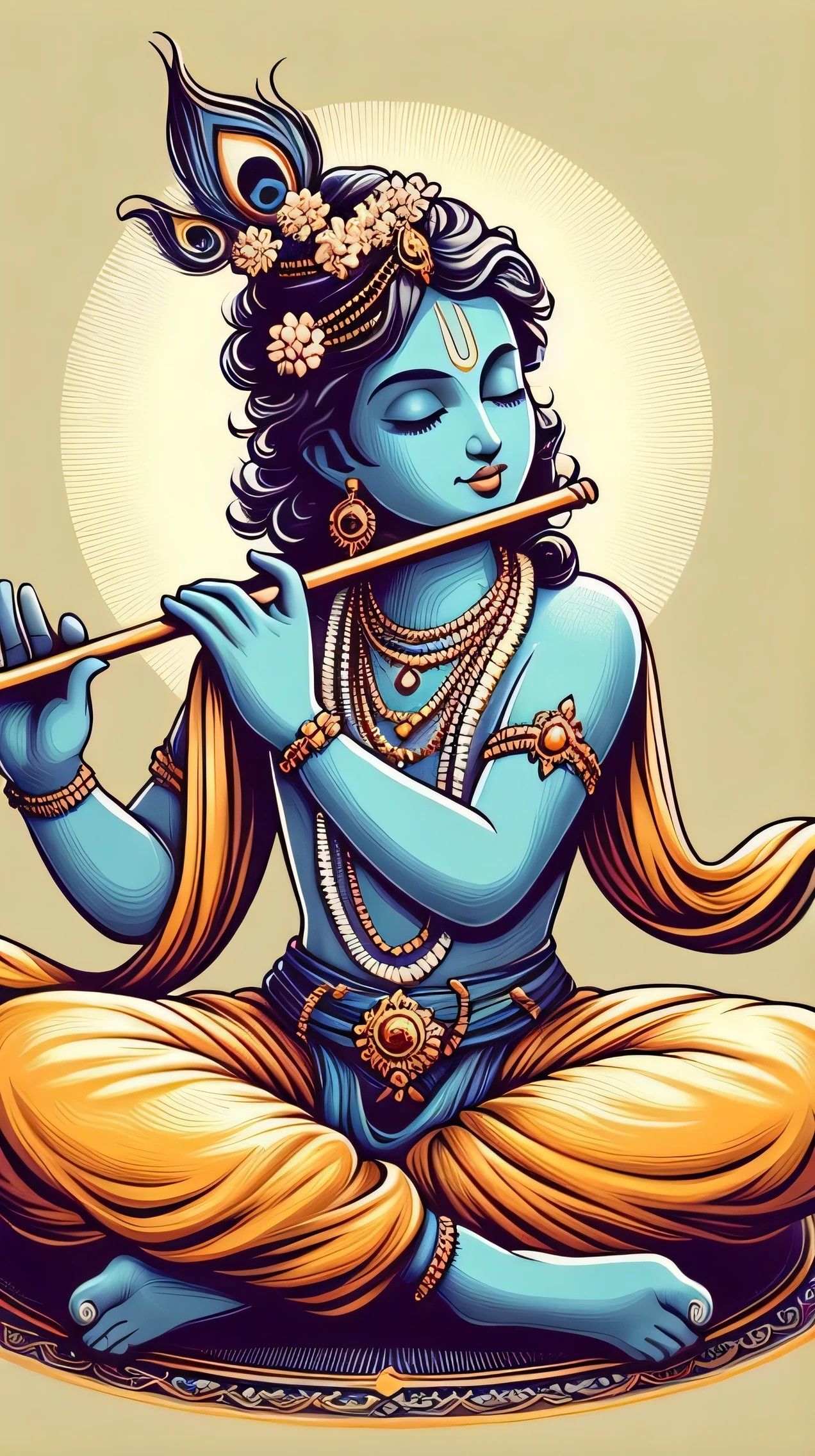 Krishna playing a divine flute melody