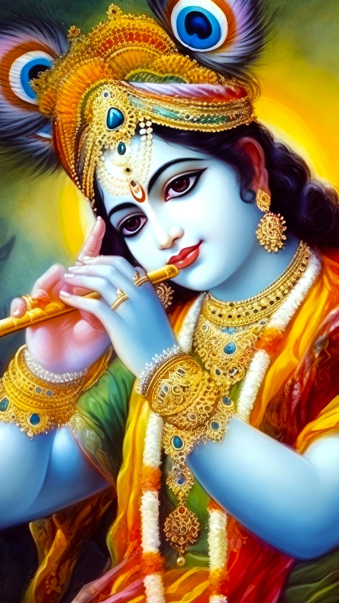 Lord Krishna playing a golden flute