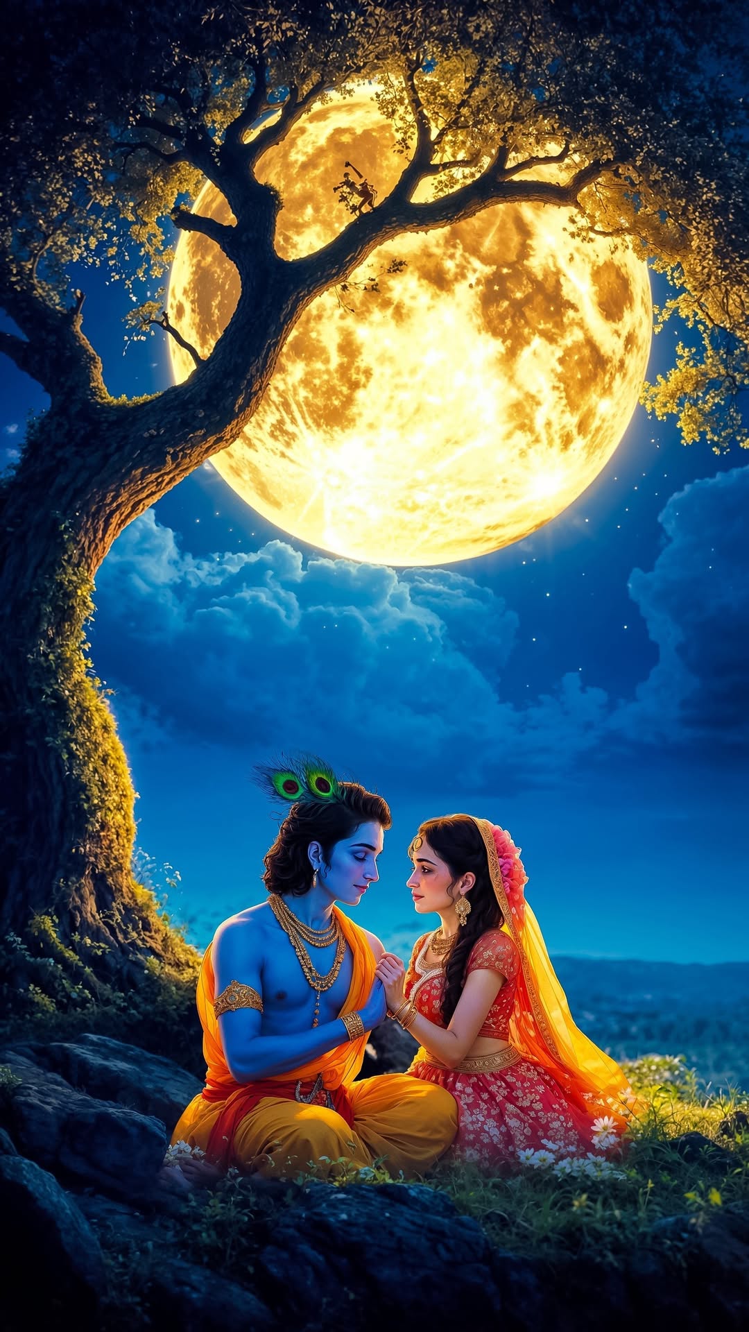 Krishna and Radha under the full moon