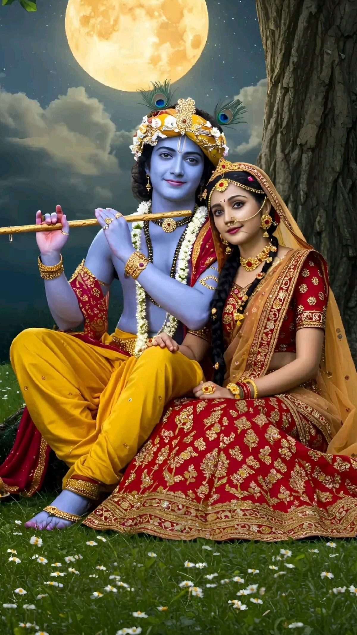 Krishna and Radha under the moonlight