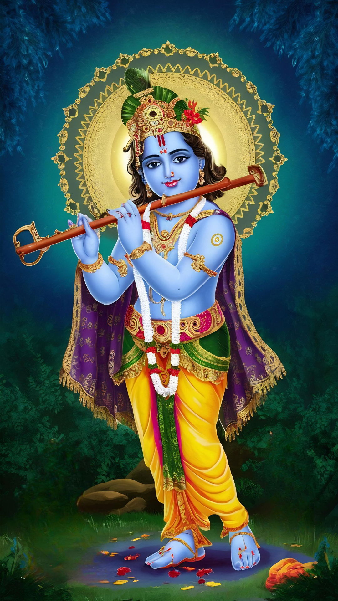 Krishna playing flute, divine portrait