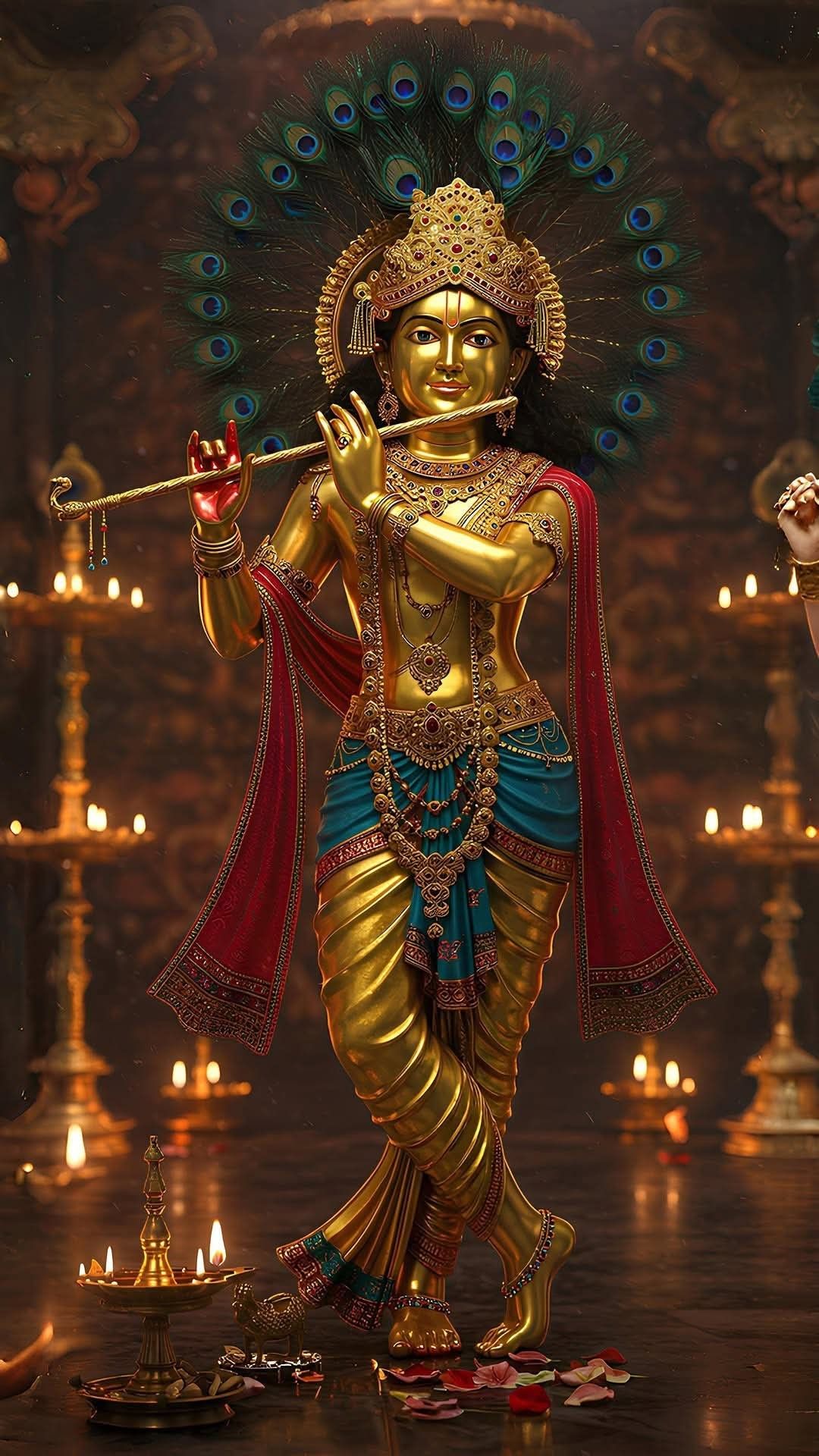 Lord Krishna playing a golden flute