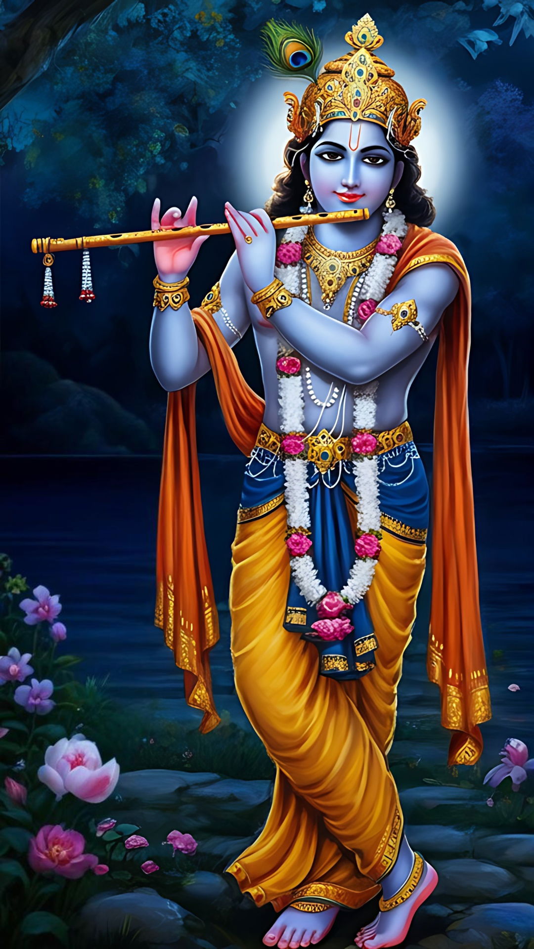 Krishna playing flute, divine wallpaper