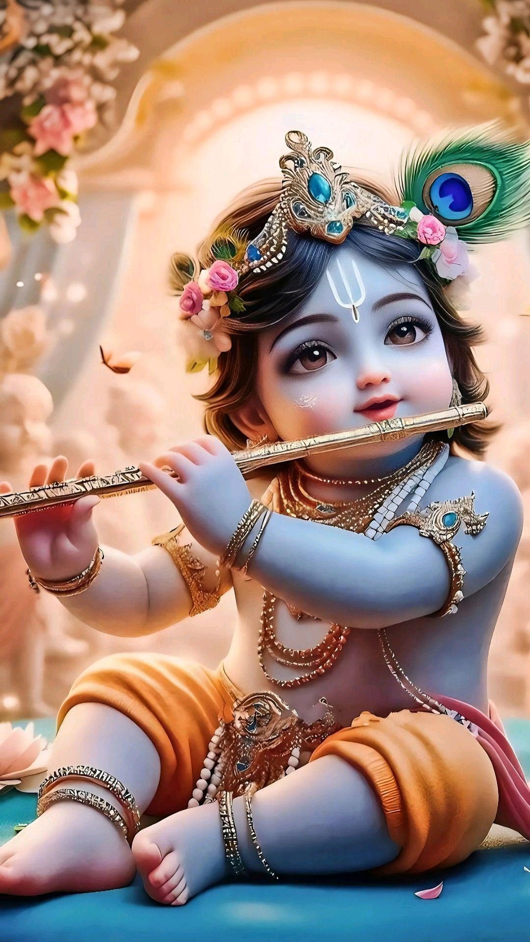 Baby Krishna playing a flute