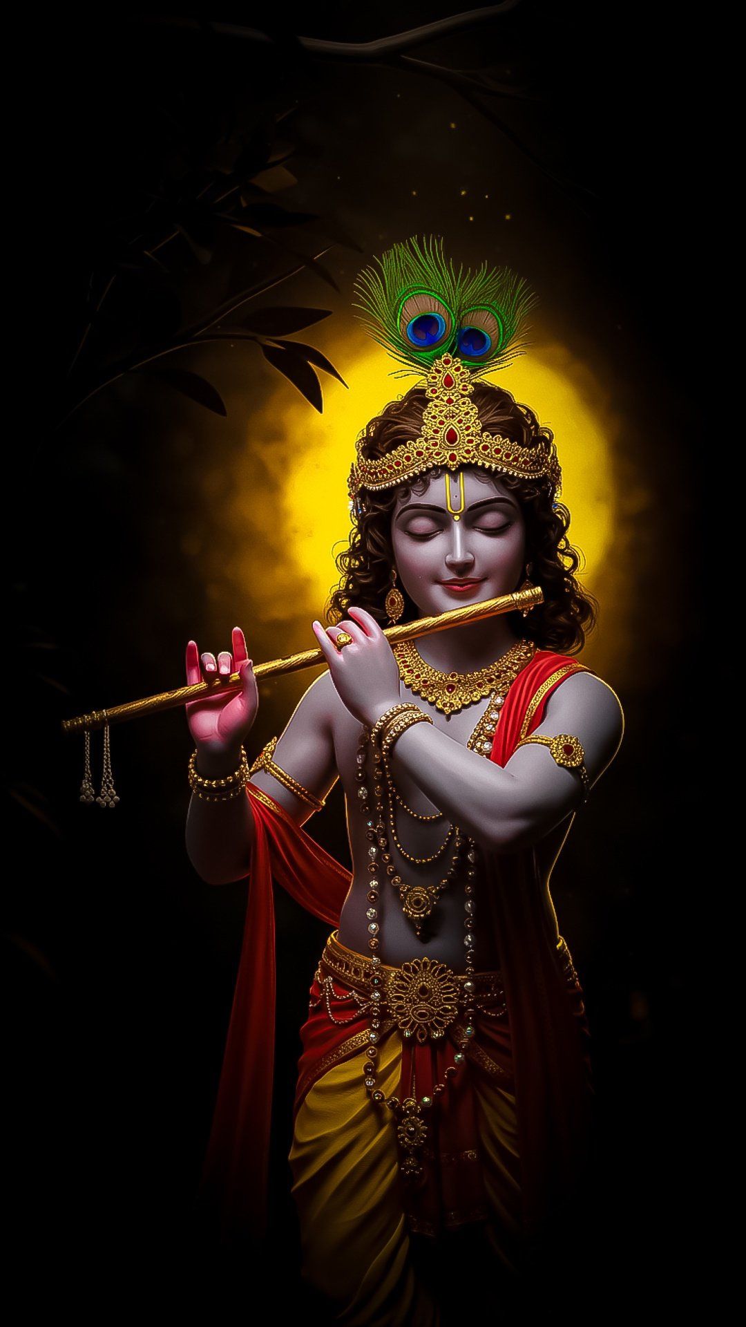 Lord Krishna playing a golden flute