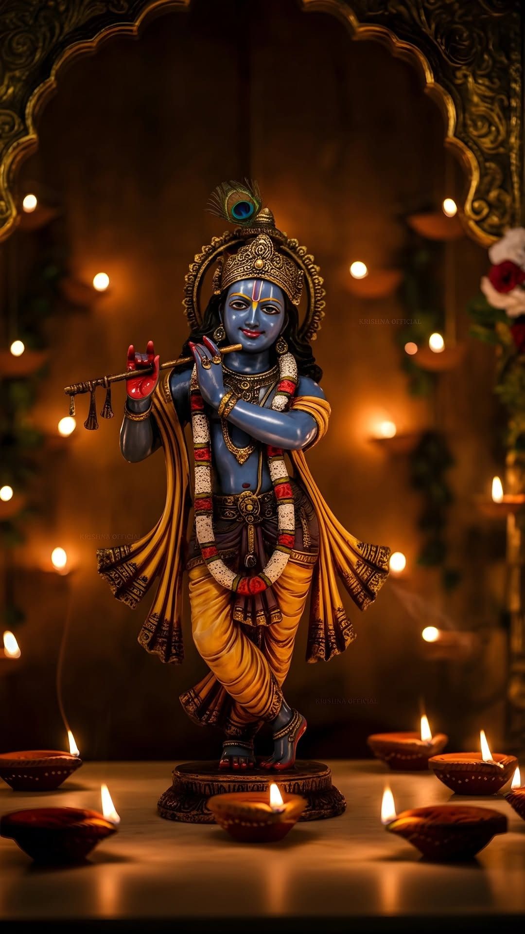 Krishna playing flute with divine light