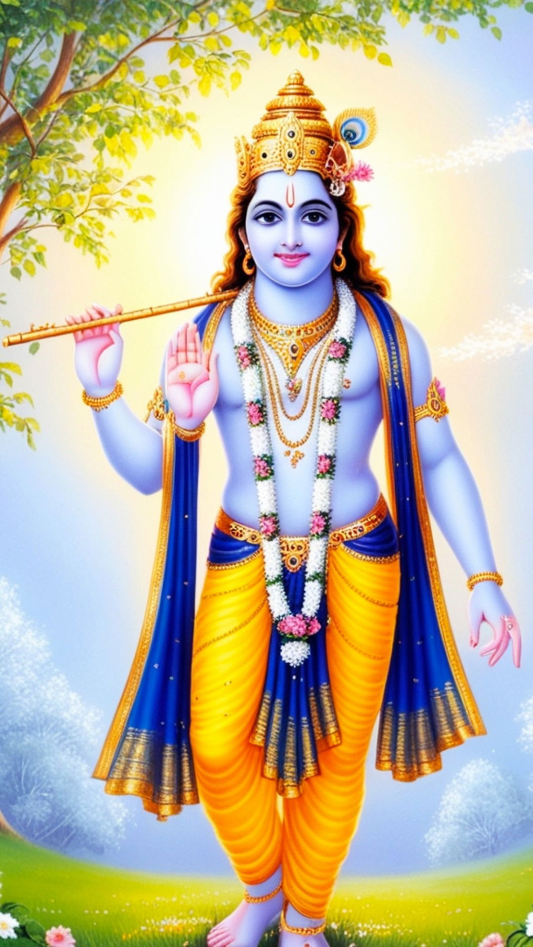 Krishna playing flute, divine wallpaper