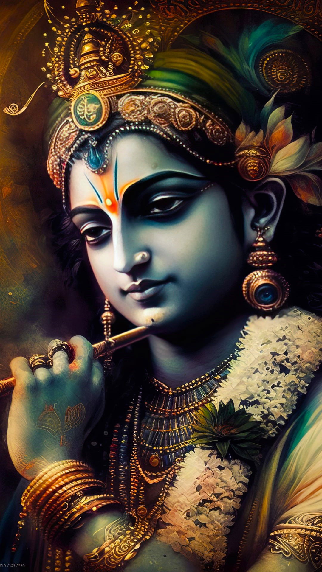Krishna playing the flute, divine portrait