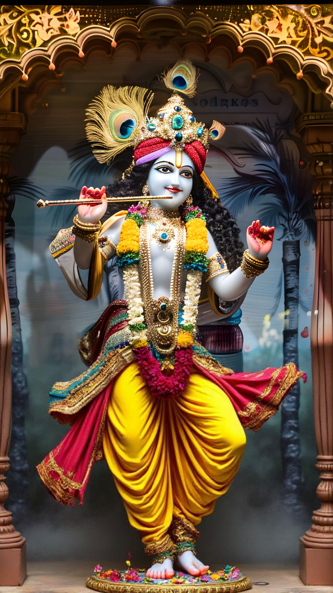 Lord Krishna playing a flute, divine image.