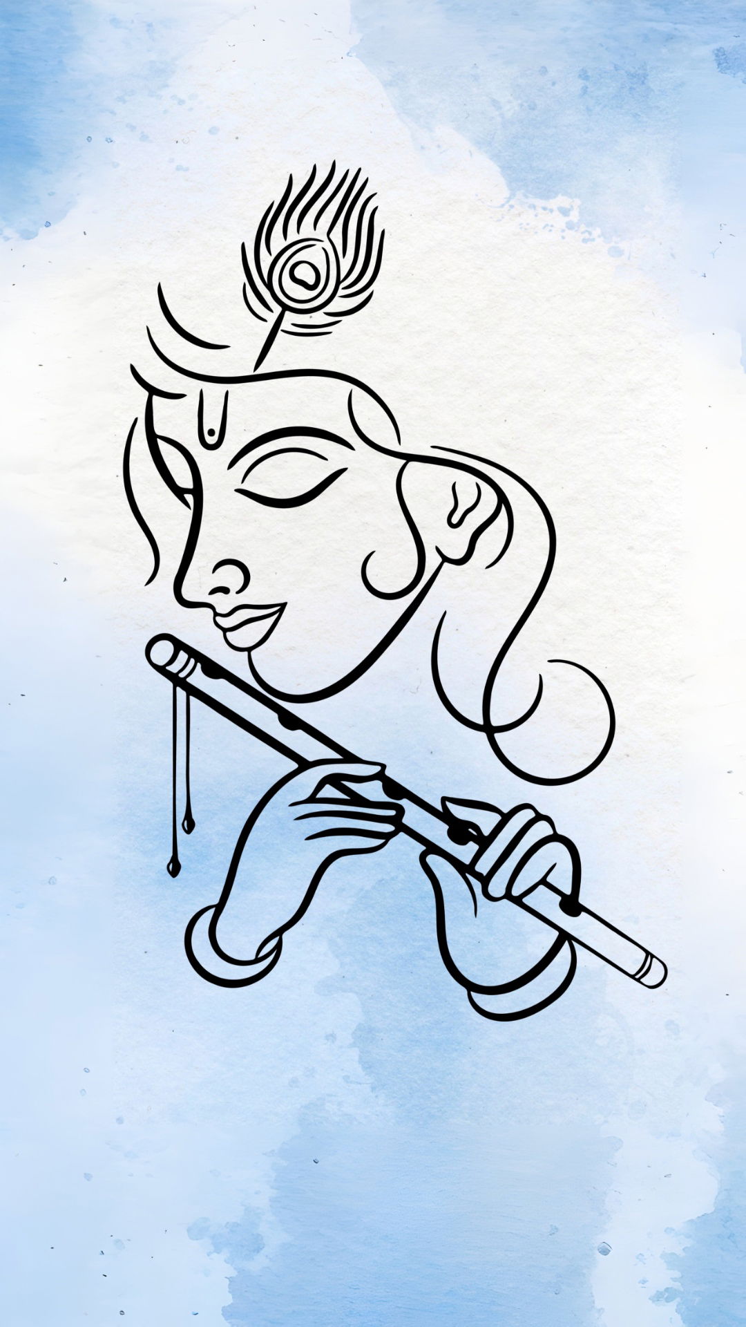 Krishna playing flute line art